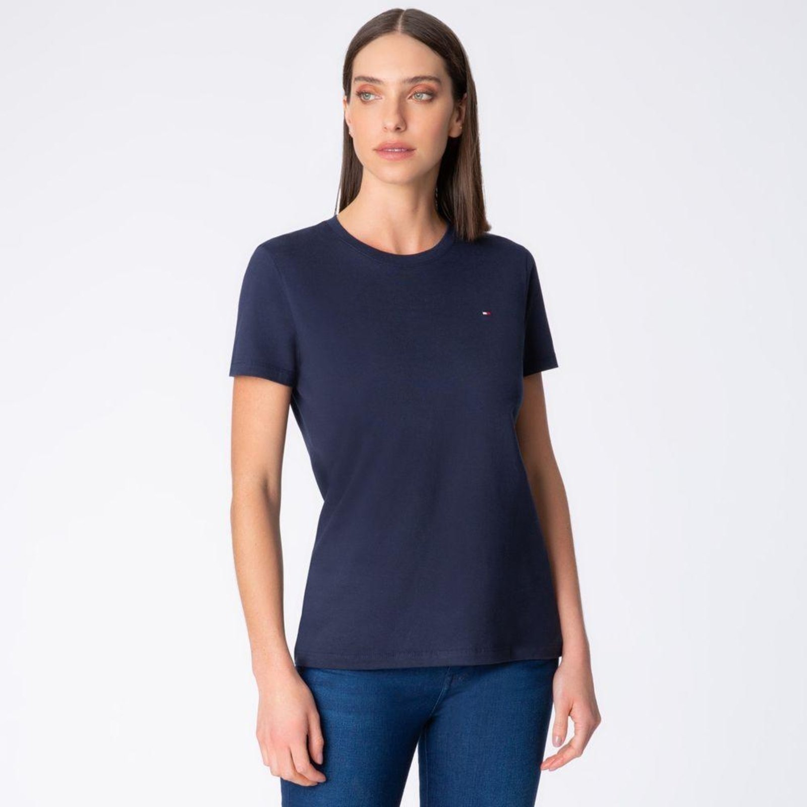 Camiseta Tommy Hilfiger Clássica Gola C Azul Marinho Azul Marinho