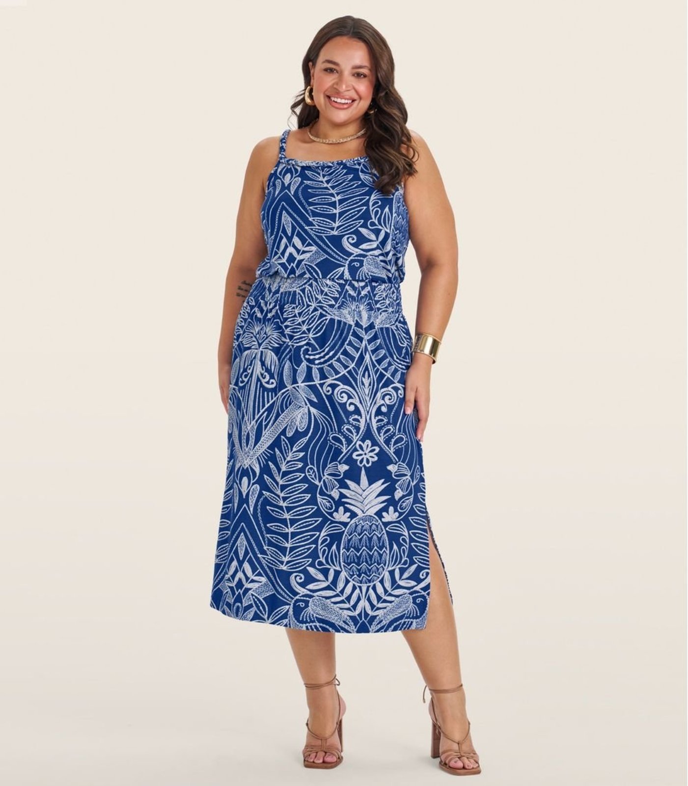 Blusa de Alça Plus Size Feminina Secret Glam Azul
