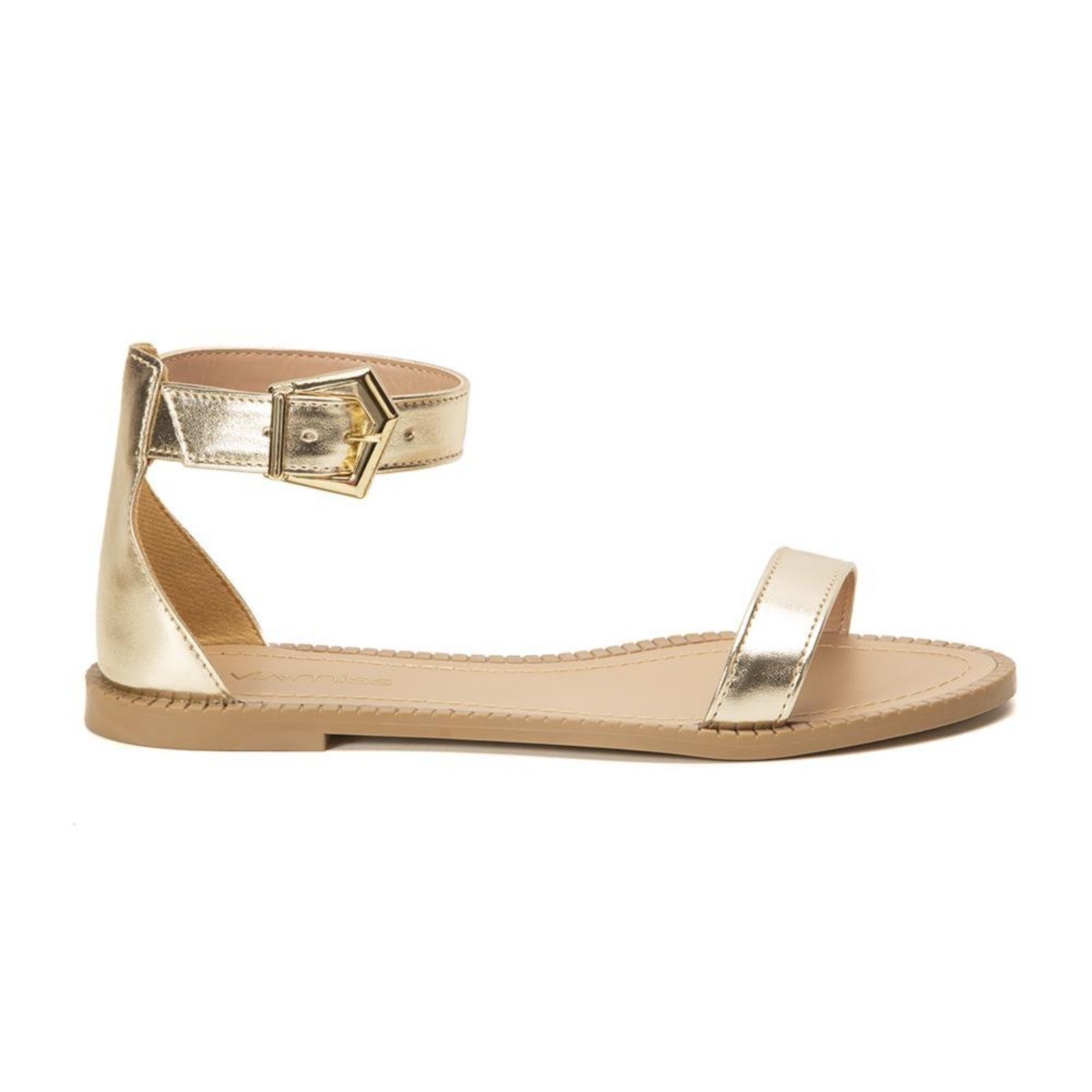 Sandália Rasteira Feminina Via Miss Fivela Dourado