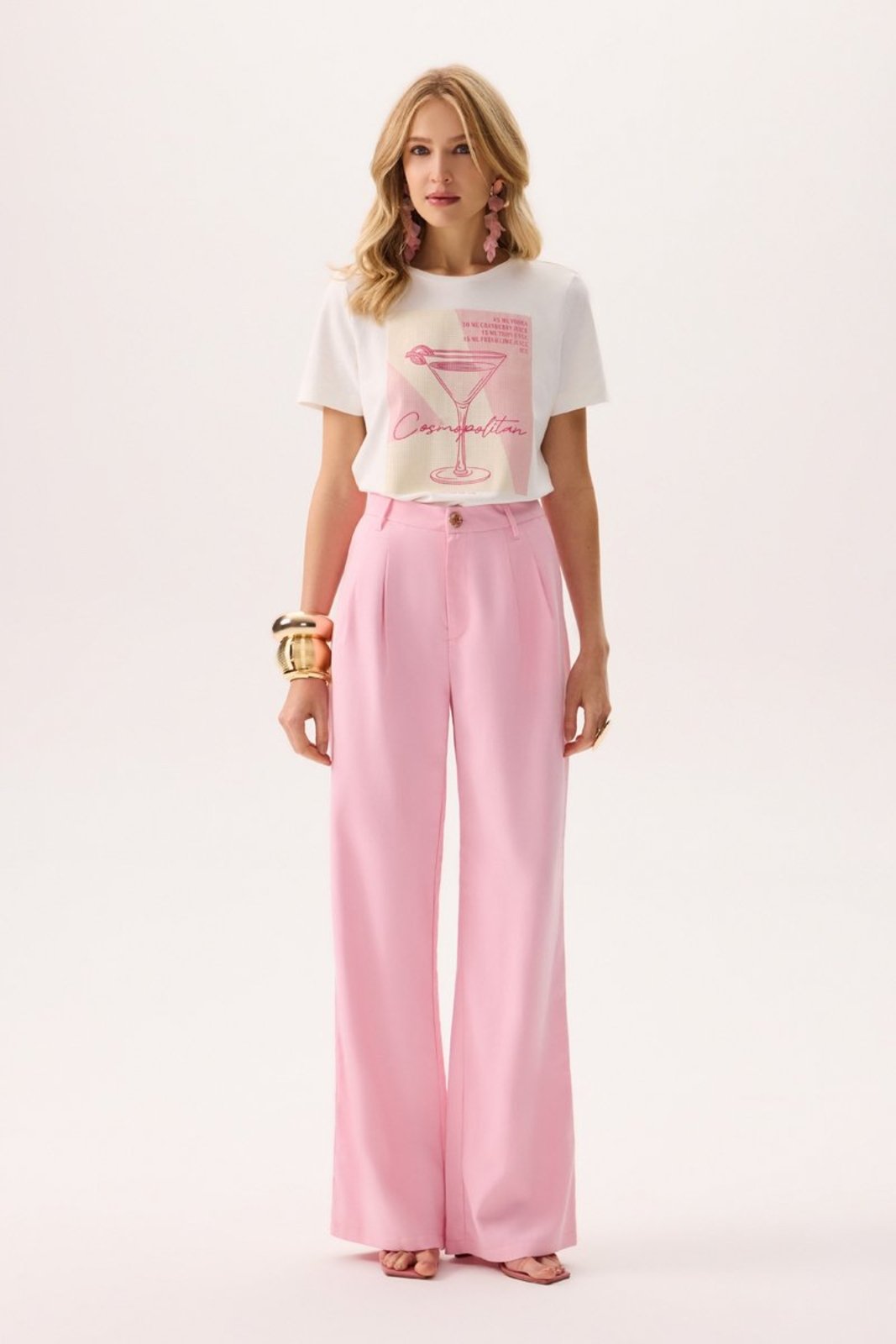 Calça Feminina Alfaiataria Pantalona Flor de Lis