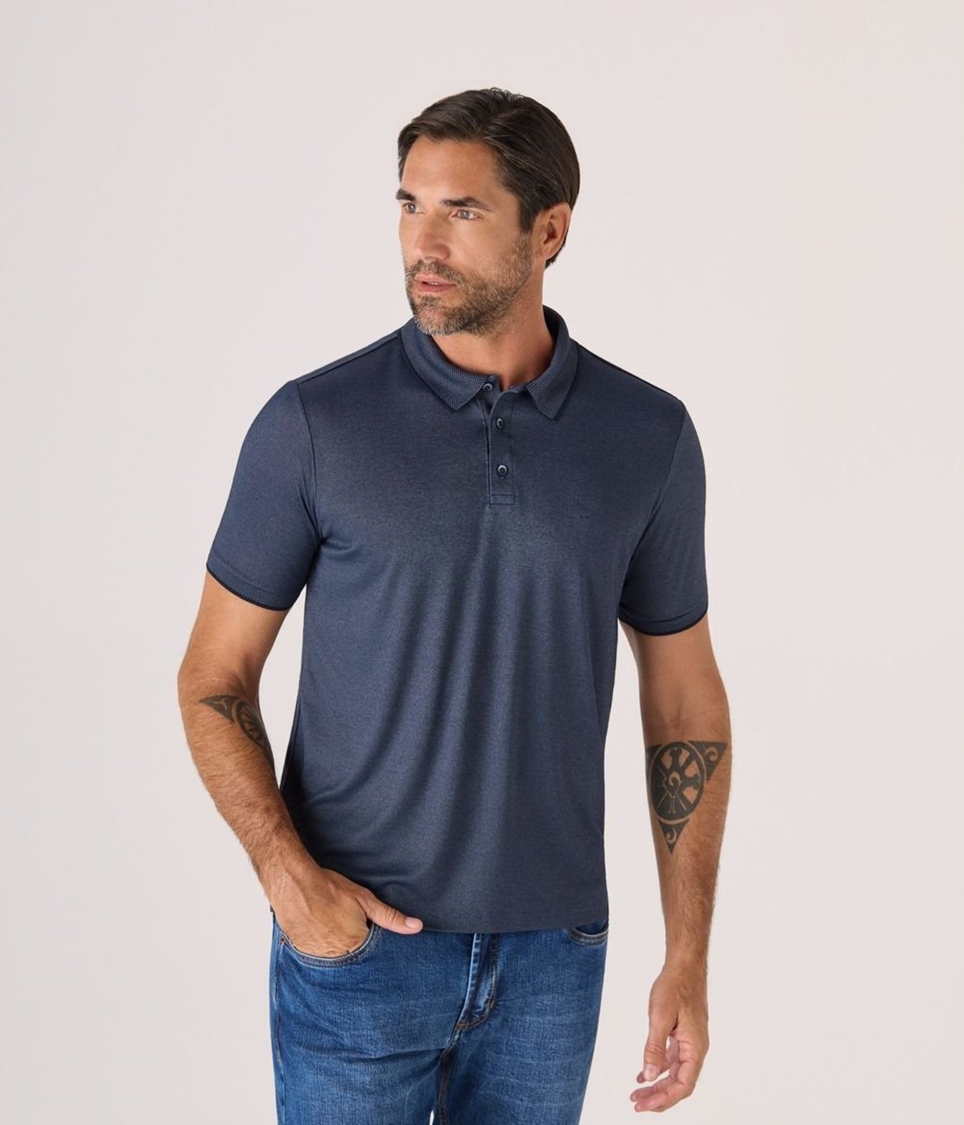 Polo Makenji Manga Curta Premium Com Bordado Masculina Azul Noite