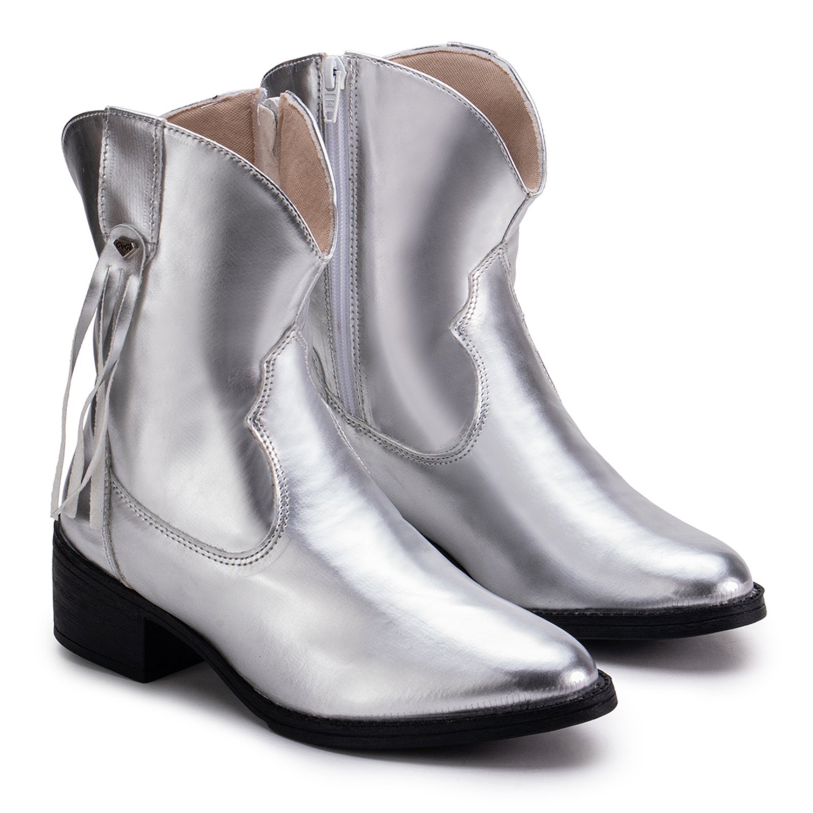 Bota Country Western Com Franja Ultra conforto Feminina IZA Texana Leve Macia Blogueira GuGi 218-GG – Prata
