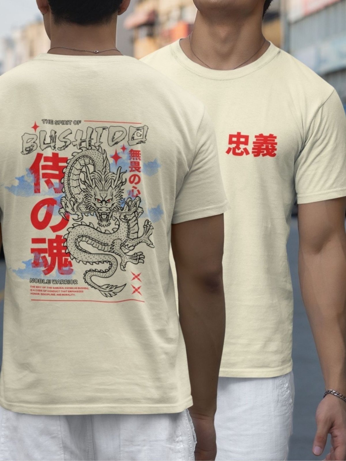 Camiseta Masculina GuGi Dragão Bushido Japonês Off White