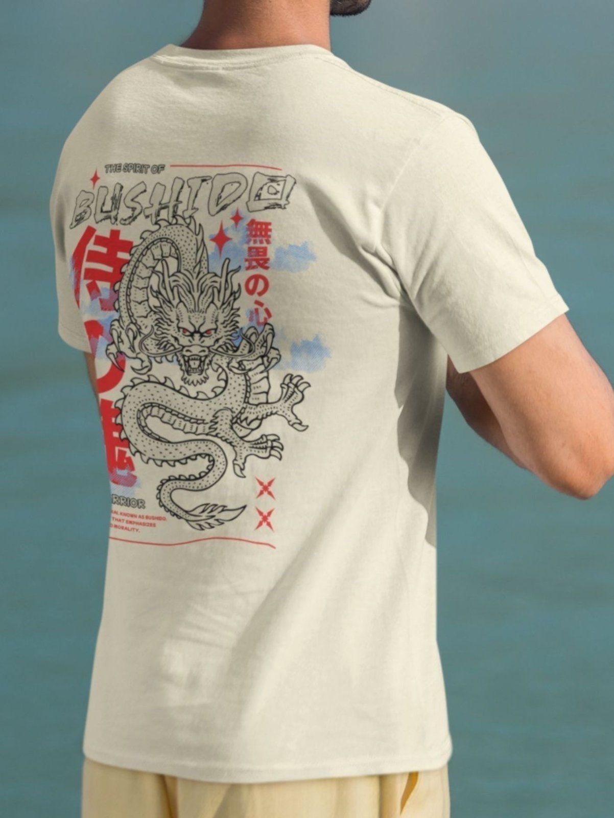 Vista 3 Camiseta Masculina GuGi Dragão Bushido Japonês Off White off-white white Gugi off-white white