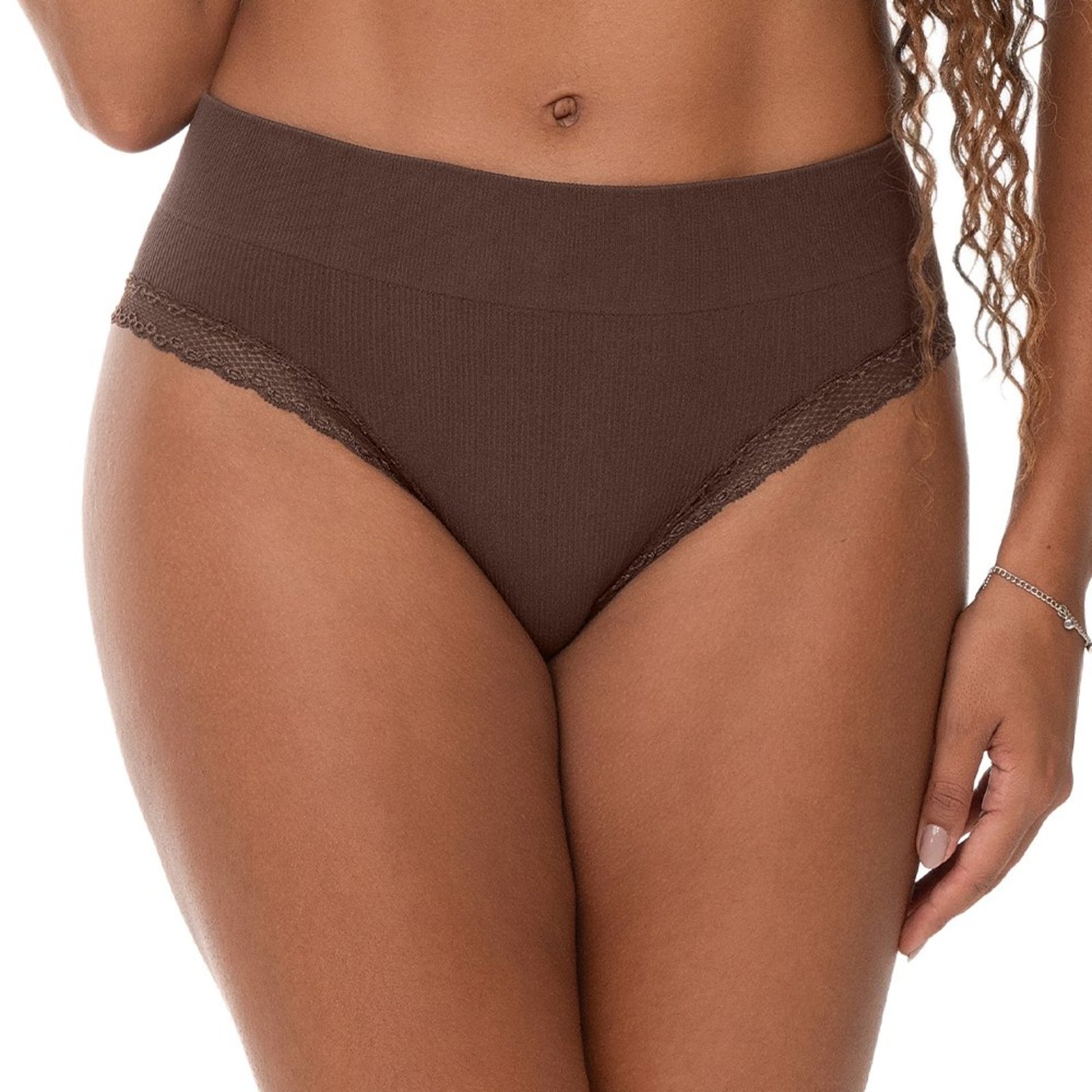 Calcinha Tanga com Renda sem Costura Marrom