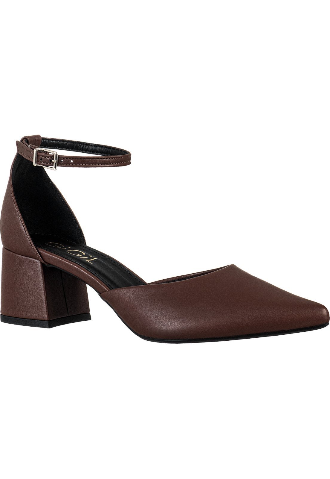 Vista 3 Scarpin Feminino GiGiL Bico Fino Salto Grosso Saia E Blusa Salomé Terracota castanho/marrom Gigil castanho/marrom