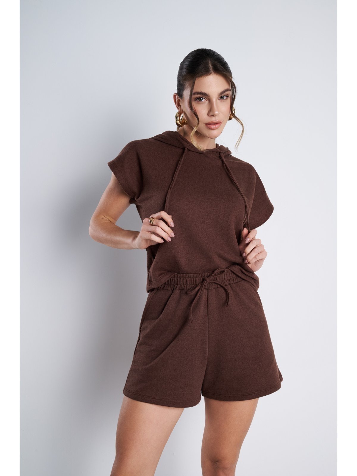 Conjunto Feminino Meujeans Essenza Moletinho Marrom