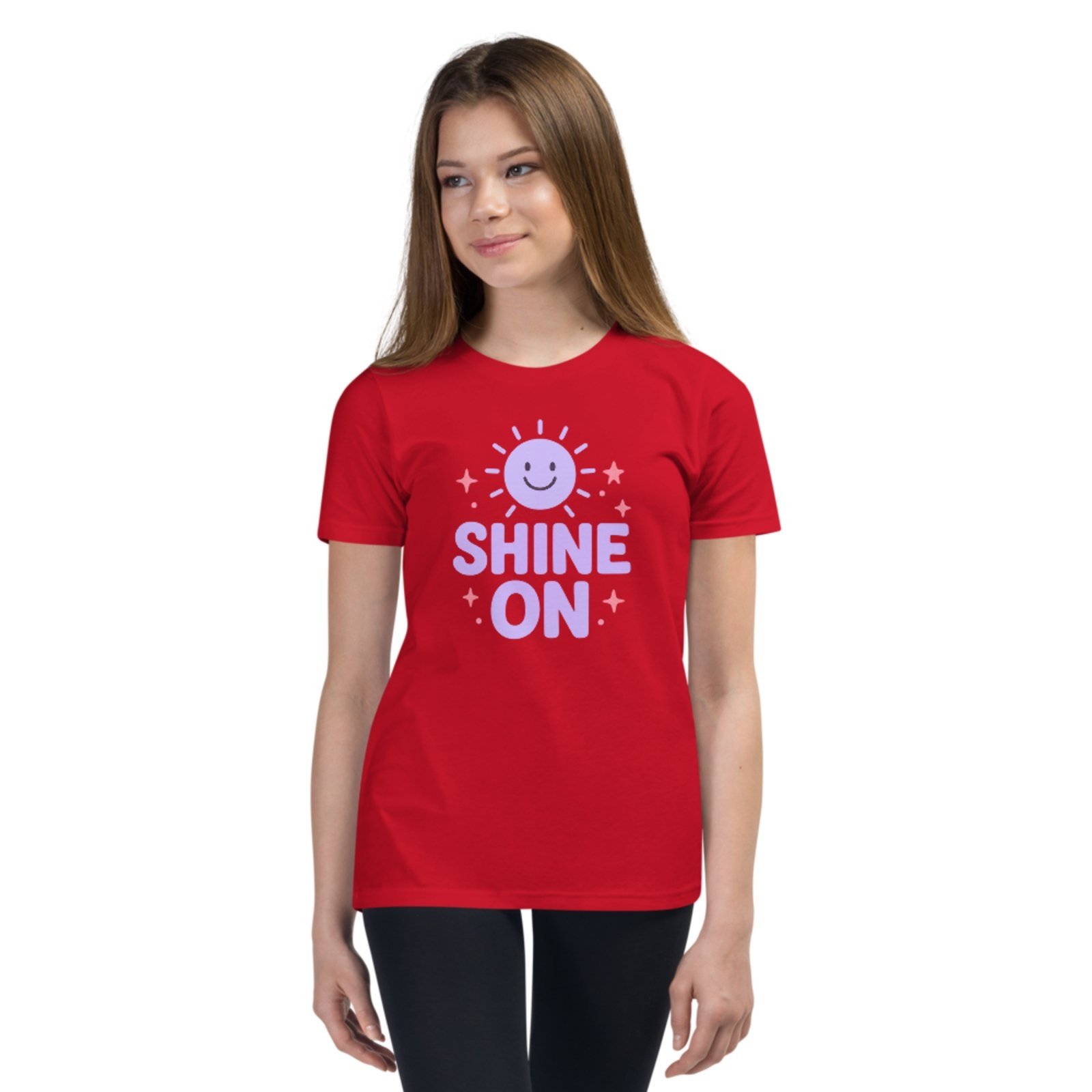 Infantil - Camiseta Blusa Manga Curta Urbania Algodão vermelha estampa shine on continue brilhando