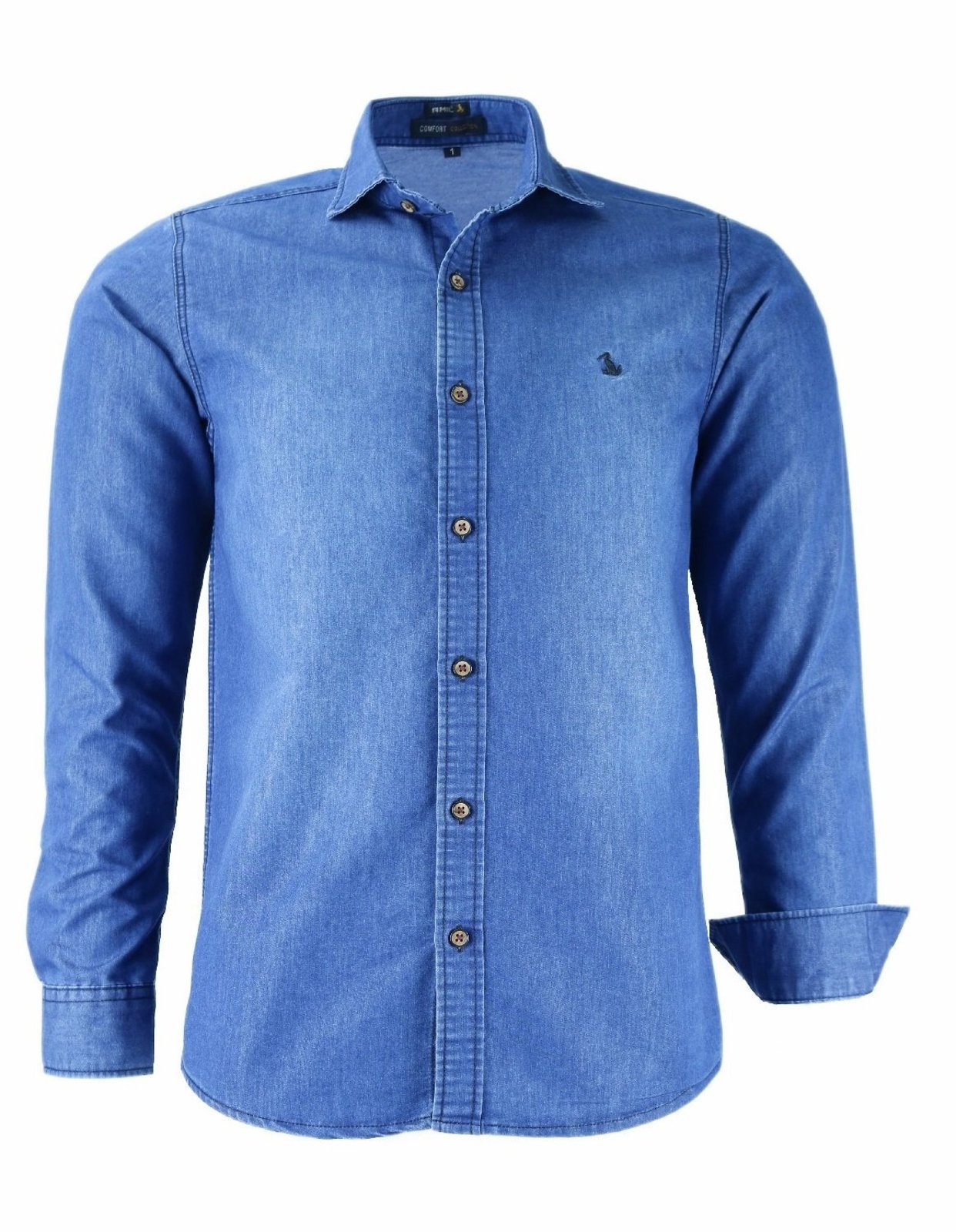 Camisa Jeans Amil Japão Comfort Sem Bolso Lançamento Luxo Marinho