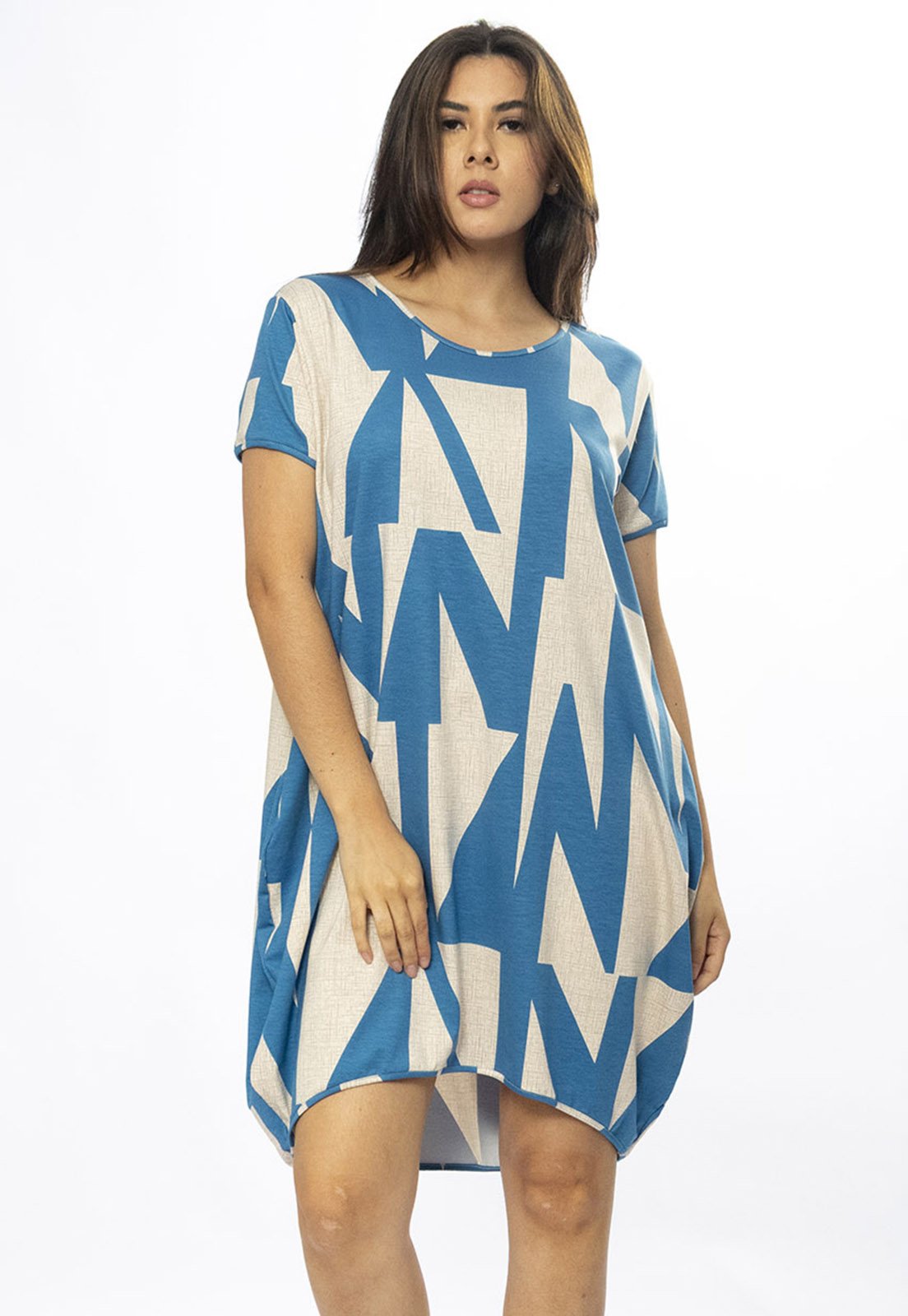 Vestido Curto Amazônia Vital Malha Amplo Always Estampa Geometric Blue