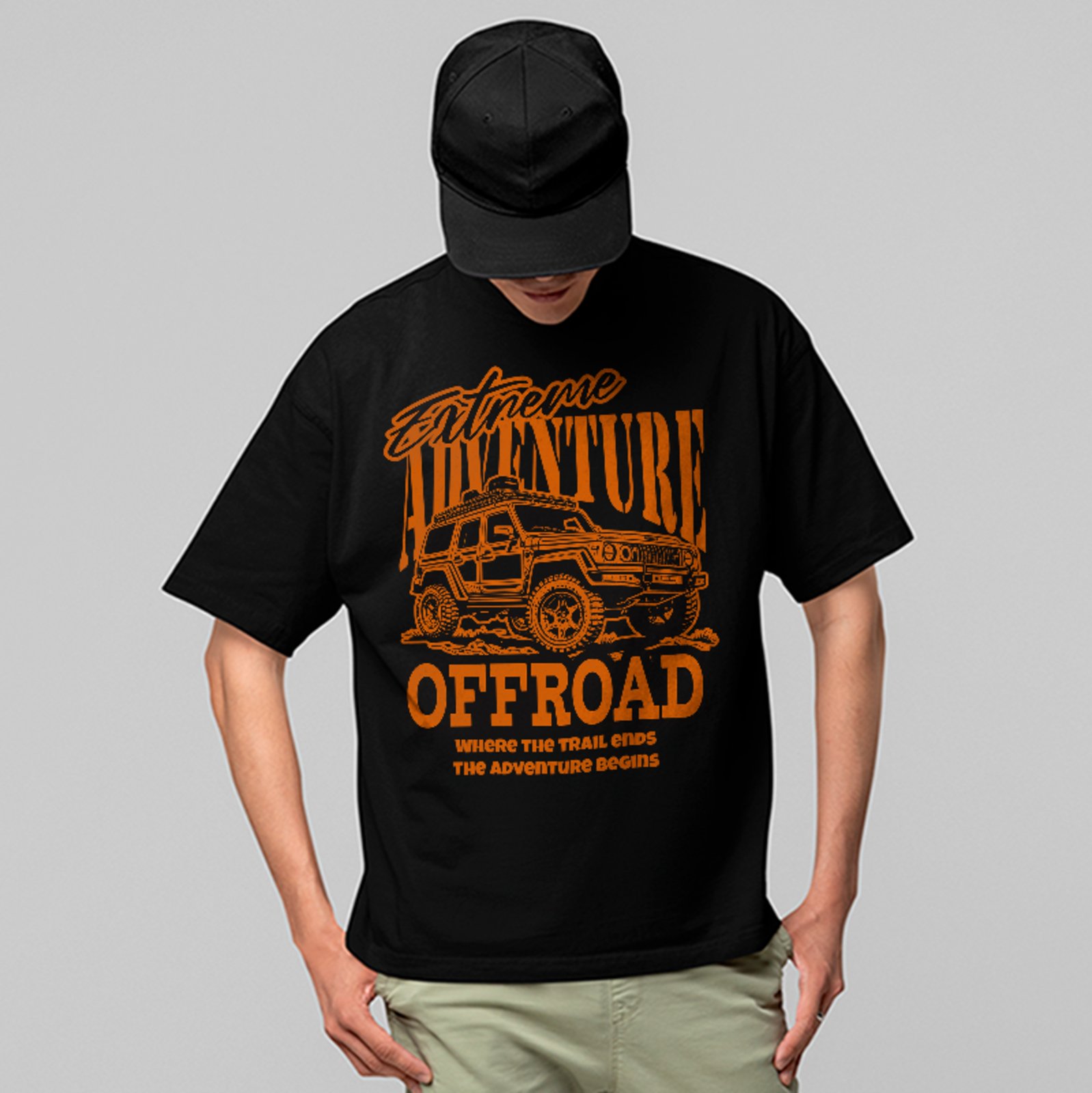 Camiseta Oversized Off Road Extreme Adventure 4x4 Unissex Preto