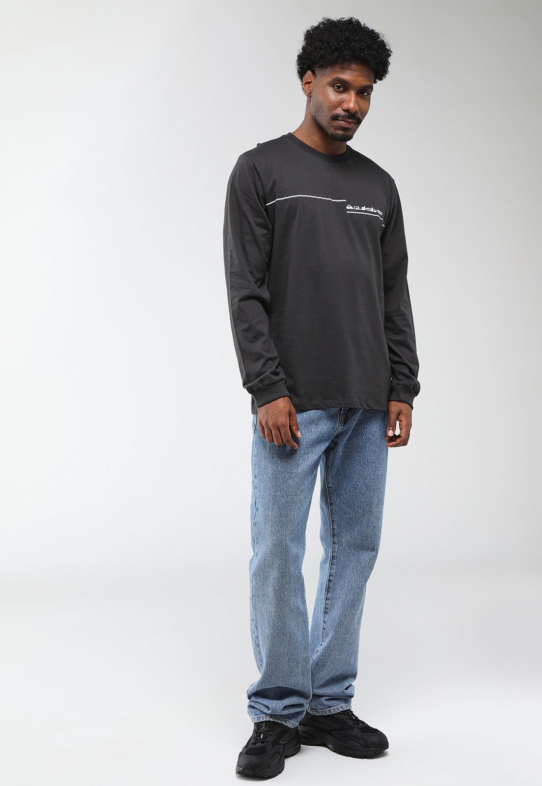 Camiseta Manga Longa Masculina Quiksilver New Lines Preta