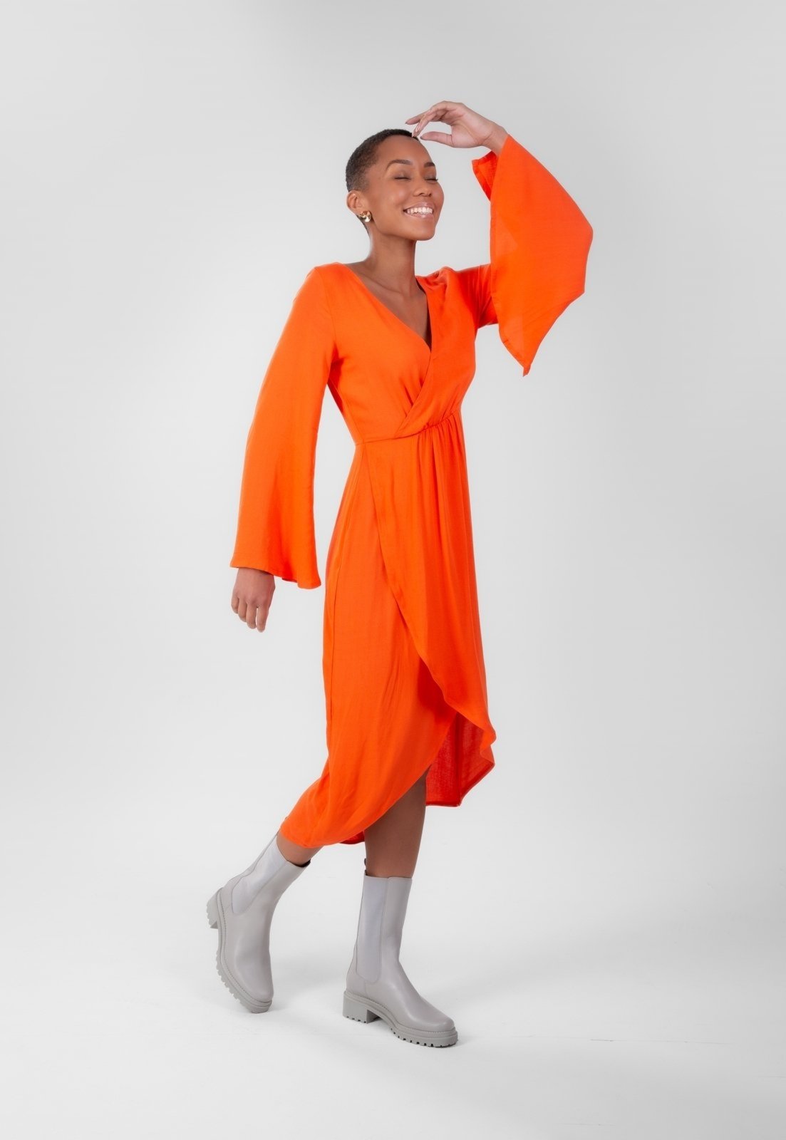 Vestido Viscose Traymon Com Transpasse Laranja