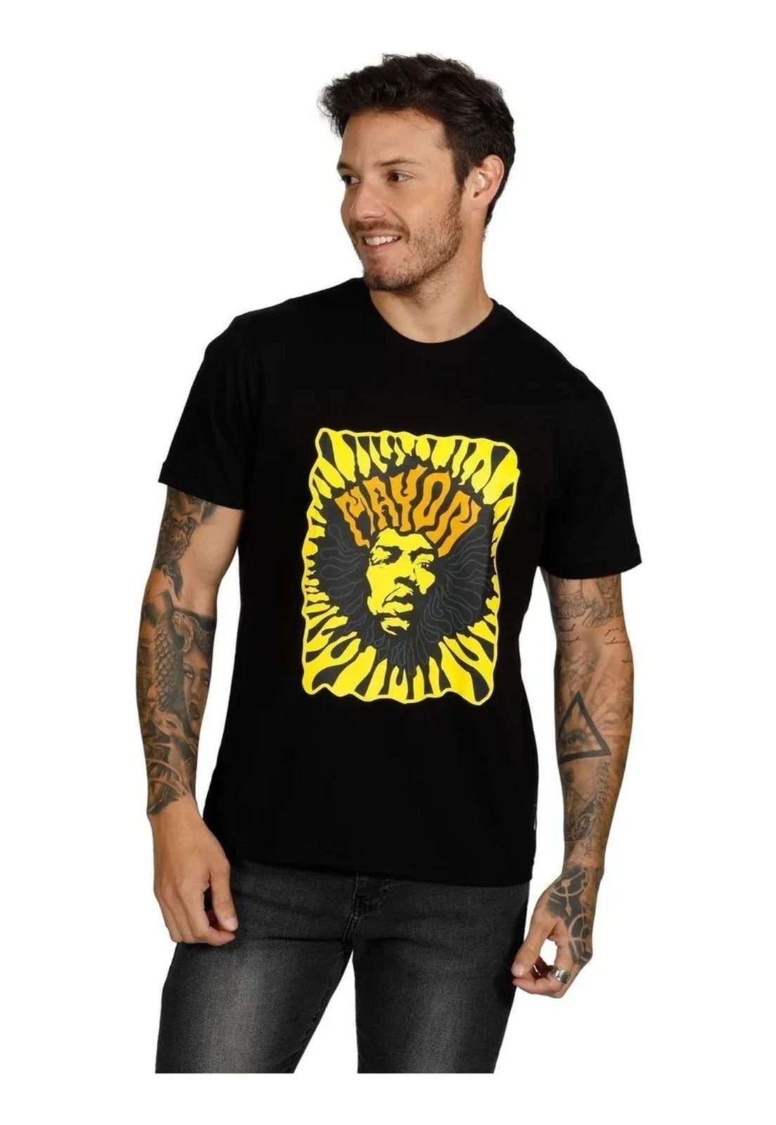 Camiseta Slim Mayon Algodão Egipcio Preta - Jimi Hendrix