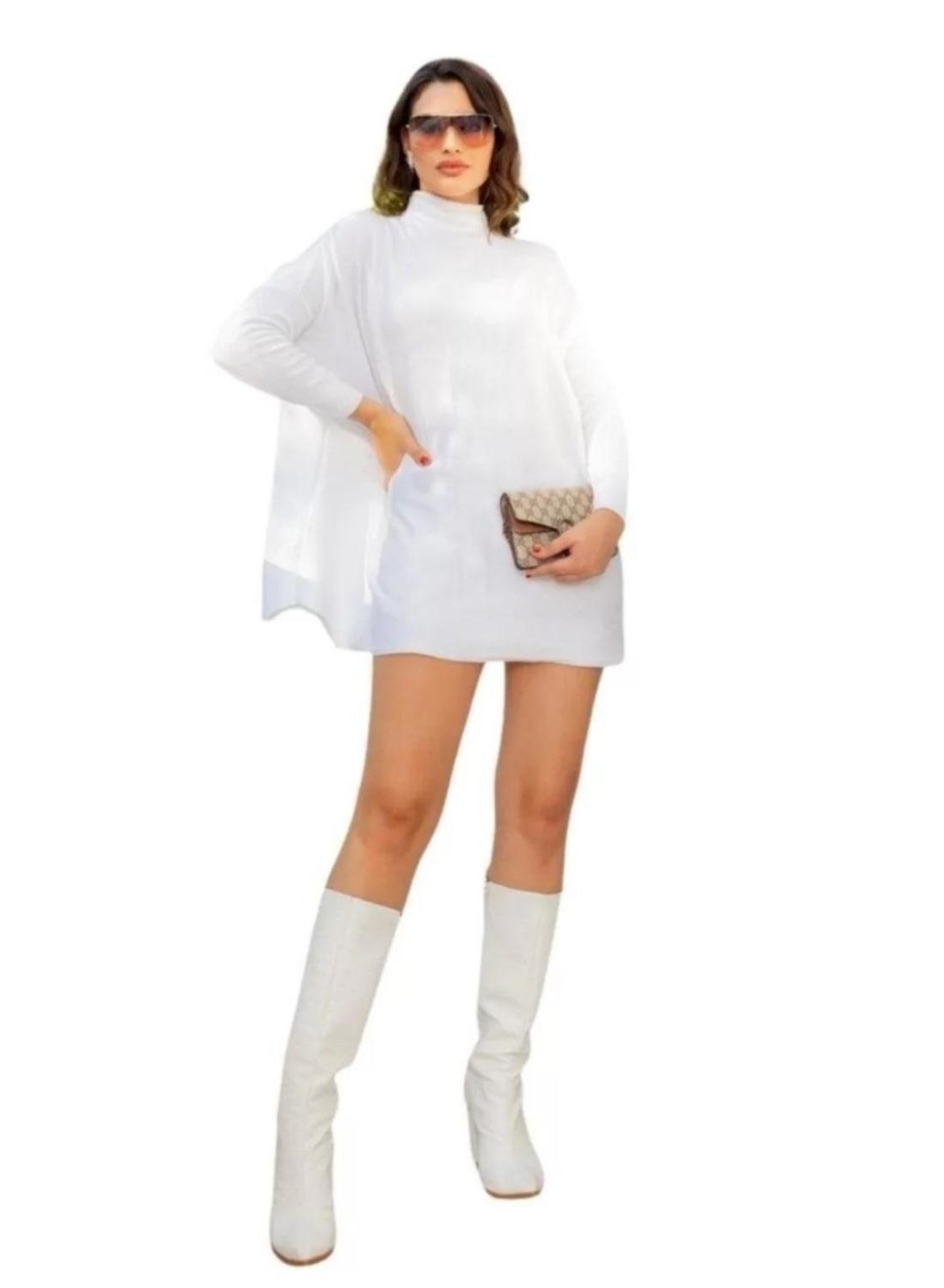 Vestido Blusa Vest Legging Lãnzinha Manga Longa Outono Inverno Branco