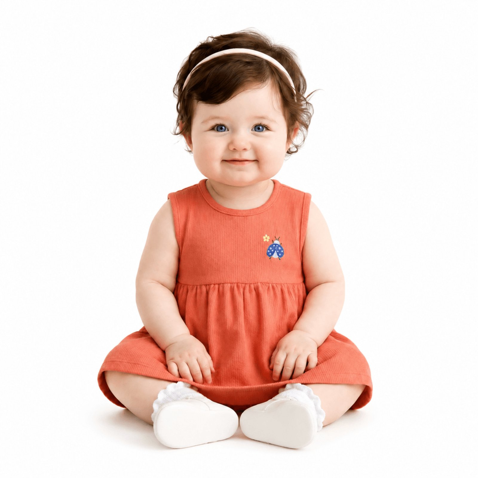 Infantil - Vestido Menina Joaninhas Fofinhas Alphabeto Coral Coral