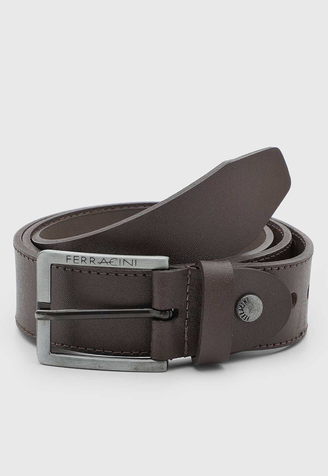 Cinto Masculino Ferracini Fivela Metalizada Couro Marrom