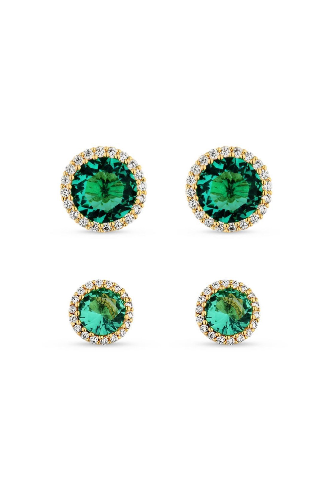 Vista 2 Dupla De Brincos Semijoia Pedra Verde Com Zircônias Banhadas A Ouro 18K Br091-001 Dourado STORE ORA SEMIJOIAS dourado verde