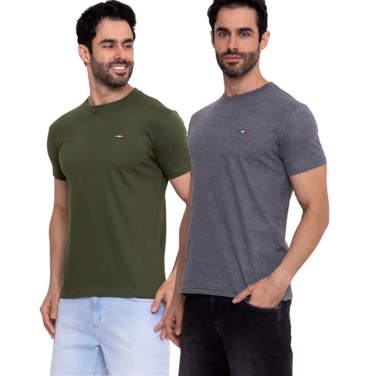 Kit 2 Camisetas Premium Verde Militar e Chumbo