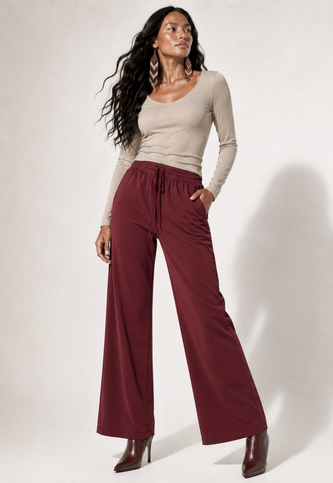 Calça Pantalona Amazonia Vital Malha Inhambuxintã Malha Bordô