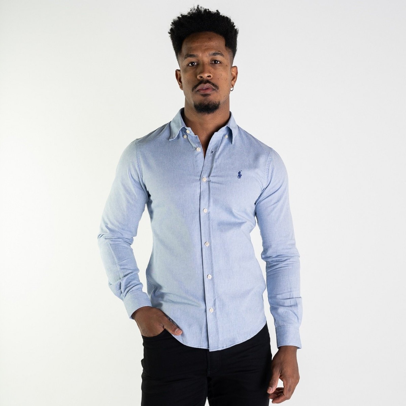 Camisa RL Oxford Custom Fit Azul Jeans