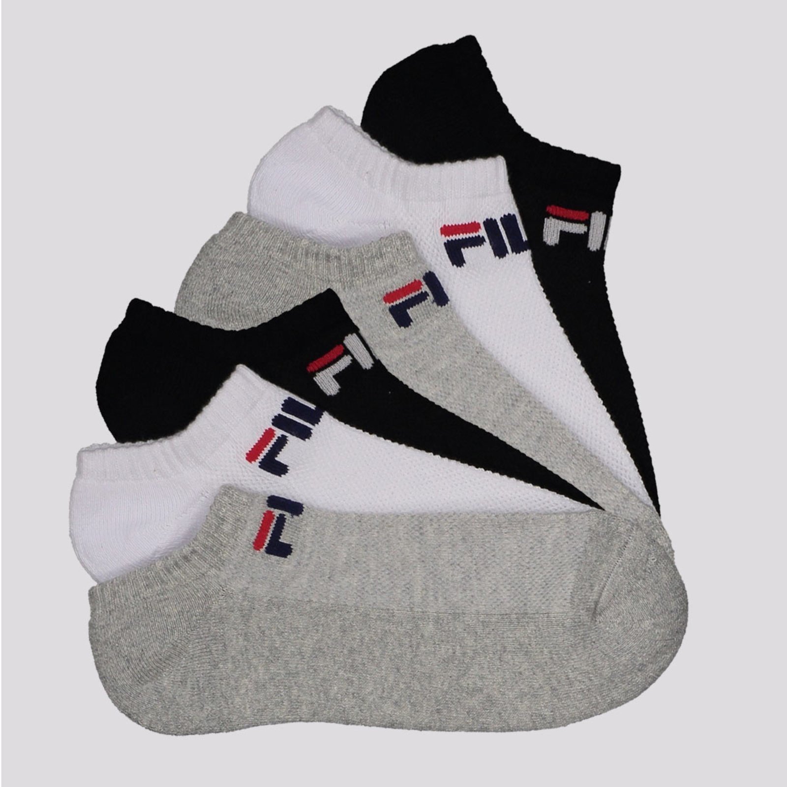 Kit Meia Fila Light 6 Pares Cano Curto Cinza Branca e Preta