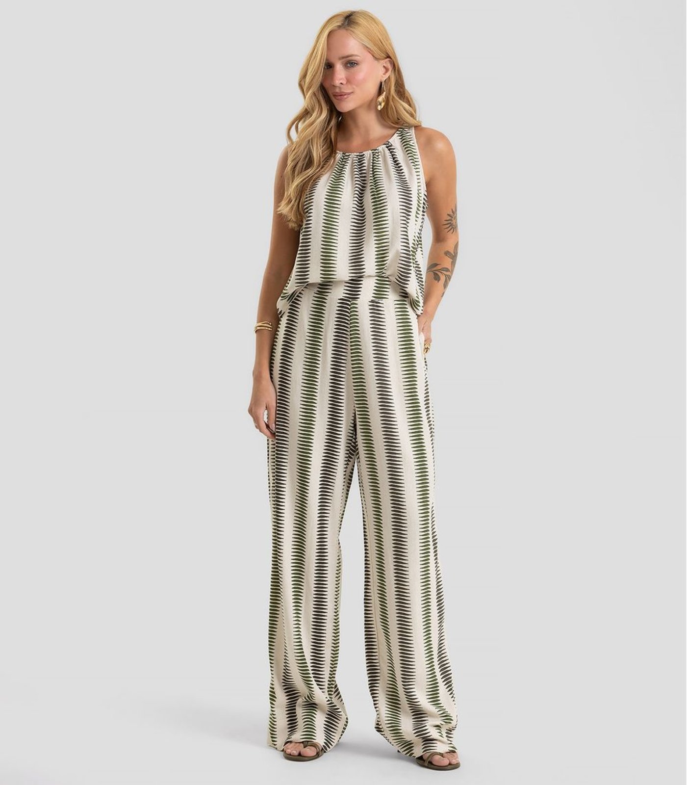 Calça Feminina Pantalona em Linho Dianna Verde