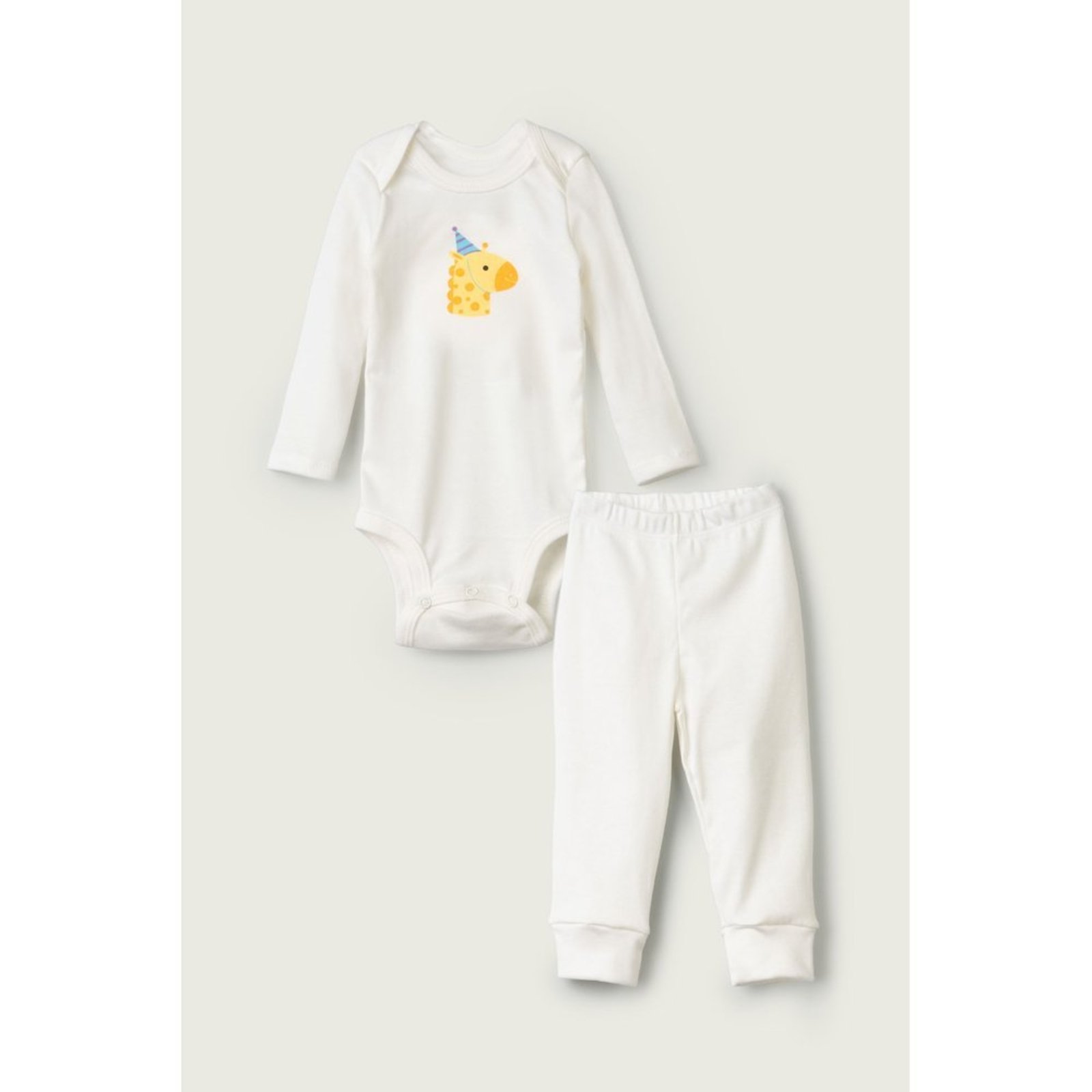 Infantil - Conjunto Body Longo e Calça do Papai Off White Girafa Aniversário