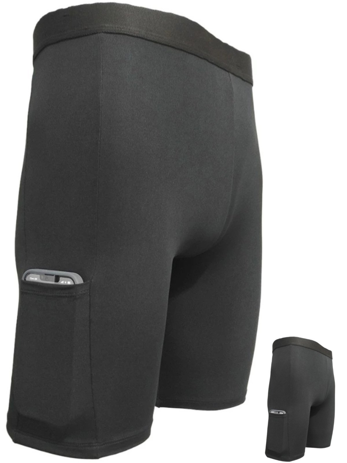 Kit 2 Short Térmico Ciclista Com Bolso Segunda Pele Proteção UV Meia Coxa Preto