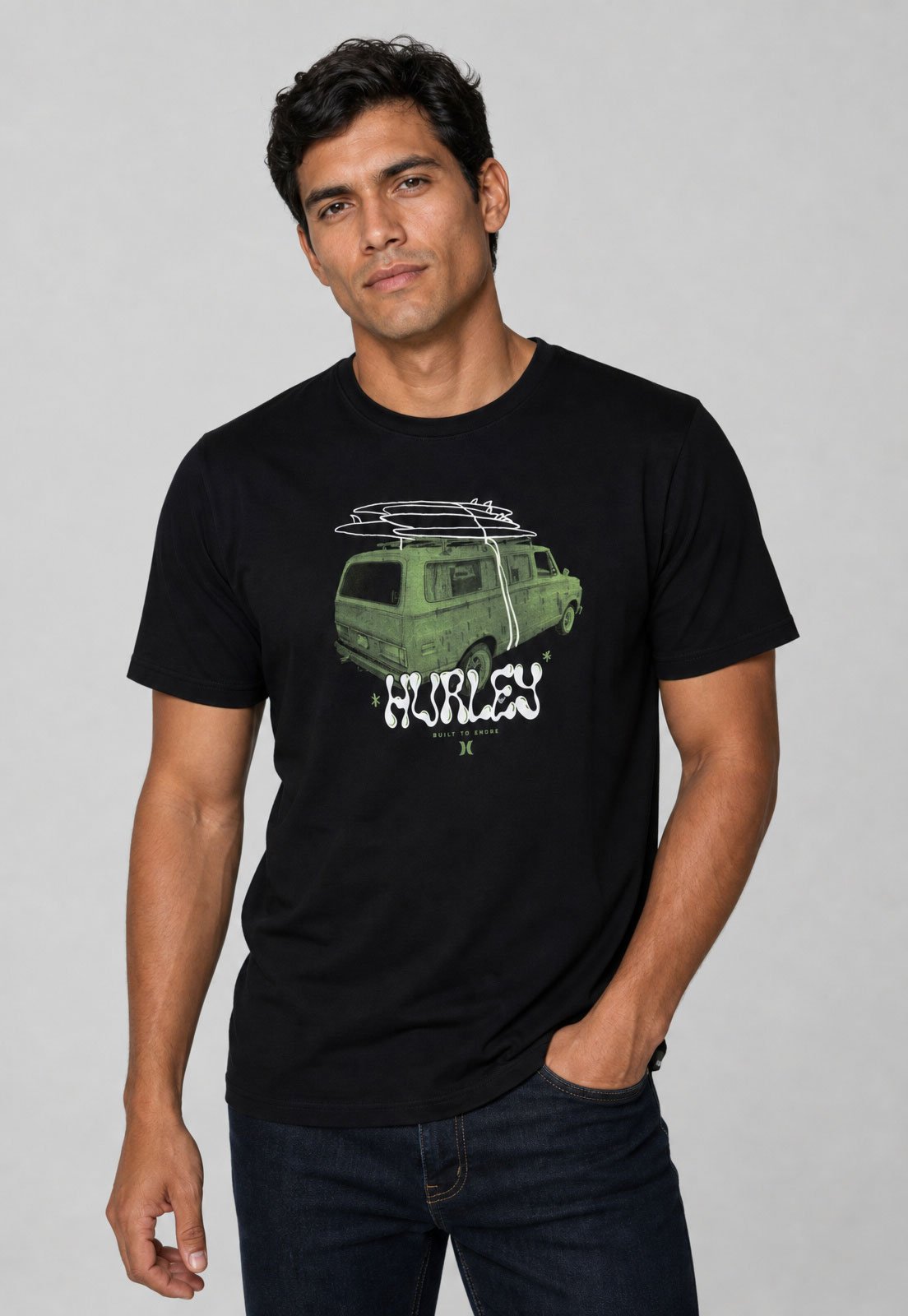 Camiseta Masculina Hurley Estampa Van Preta