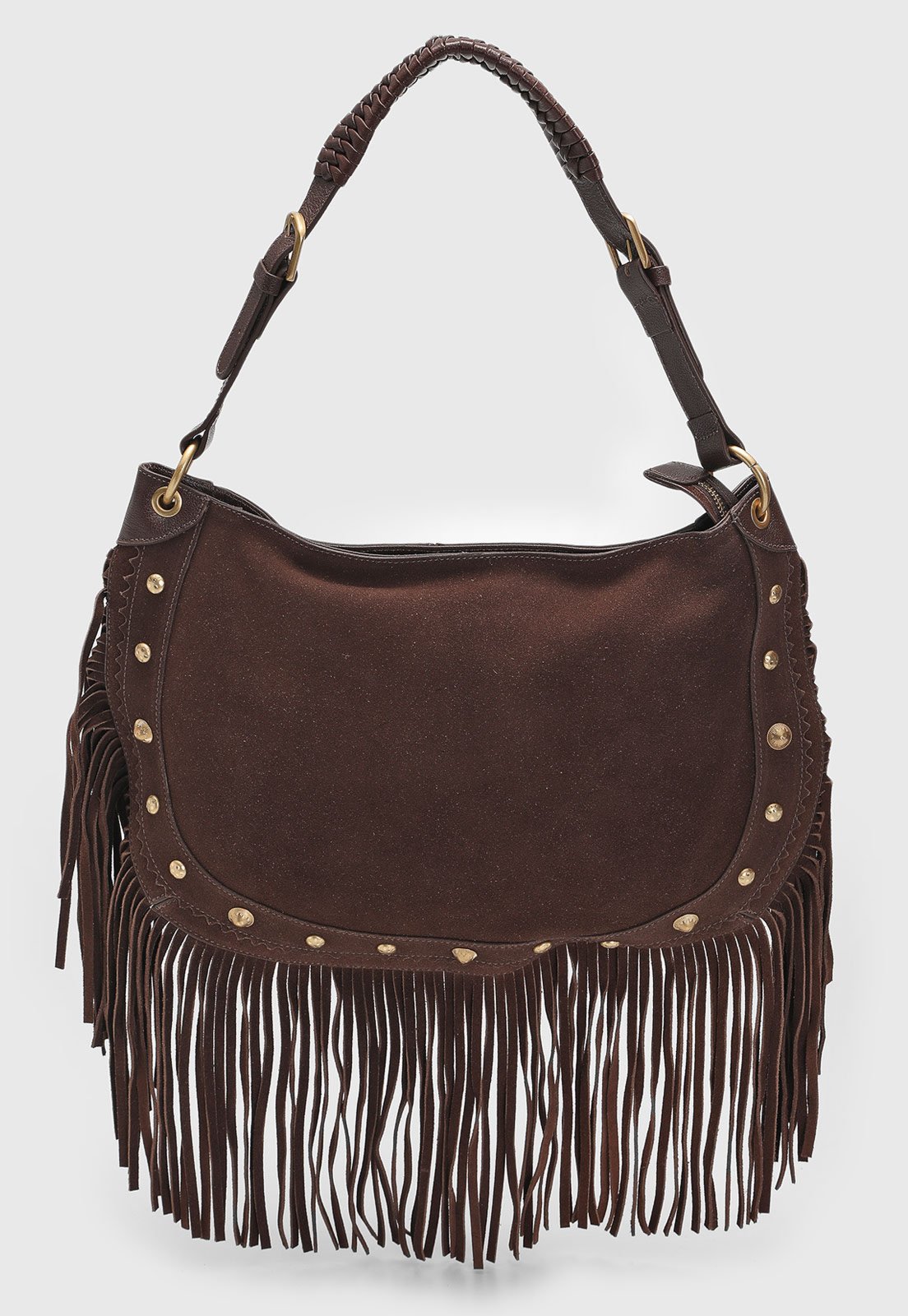 Bolsa Grande Feminina Arezzo Franjas e Tachas Marrom