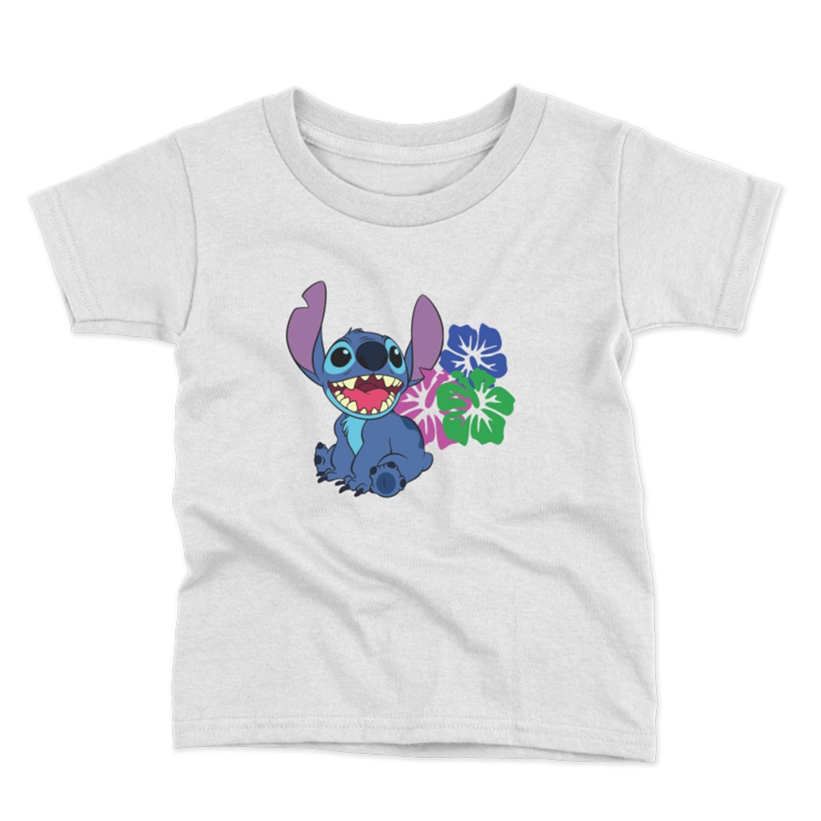 Infantil – Camiseta Menina Manga Curta Estampada Algodão Conforto Moda Verão Personagens Stitch Rosa e Azul
