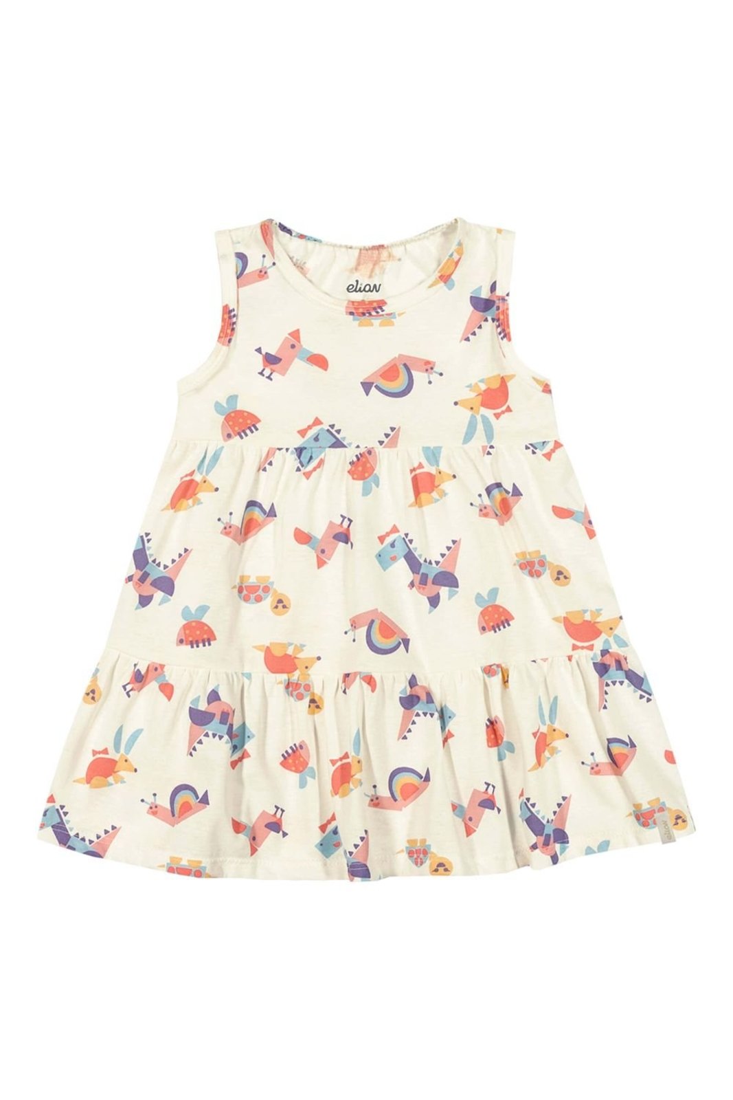 Vista 2 Infantil - Vestido Menina Bichinhos Coloridos Elian bege Elian bege