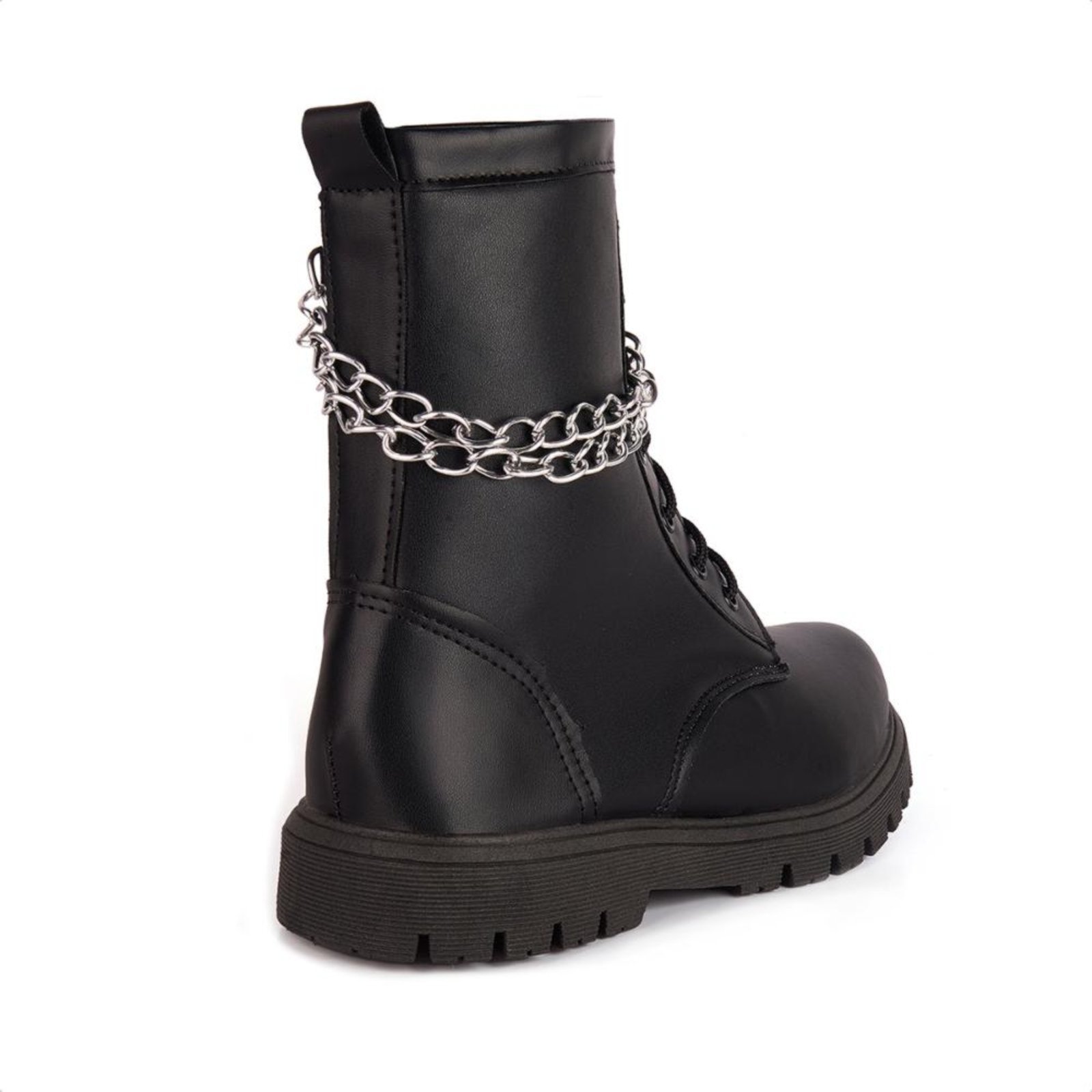 Vista 3 Infantil - Bota Coturno Cano Alto Com Corrente Menina Fashion preto Menina Fashion preto