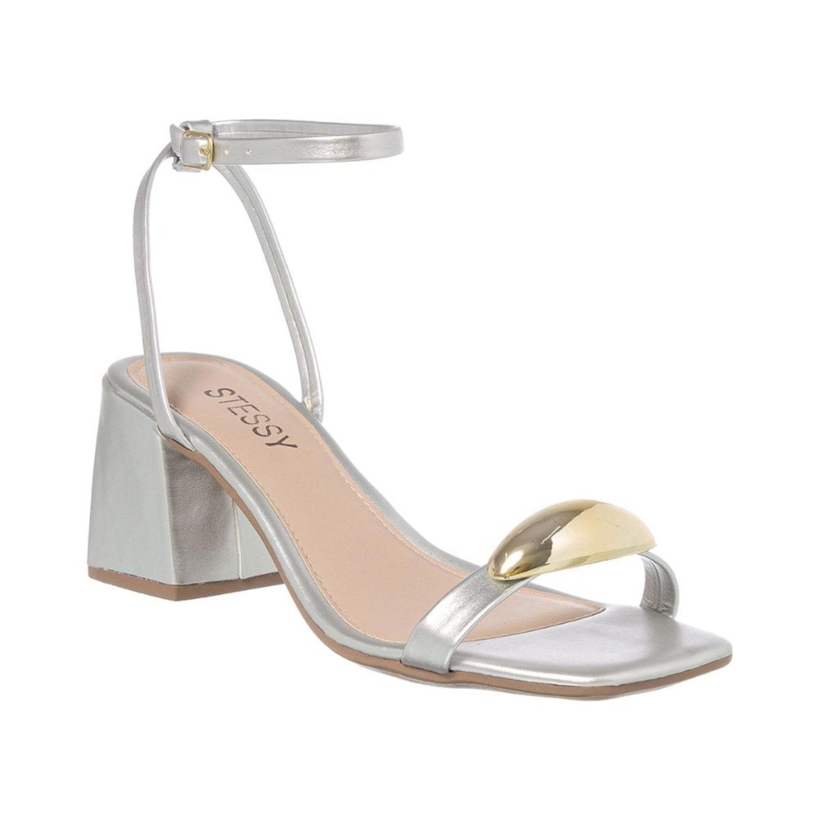 Sandália Feminina Casual Enfeite Metalizado Salto Baixo Moda Metalizada Prata