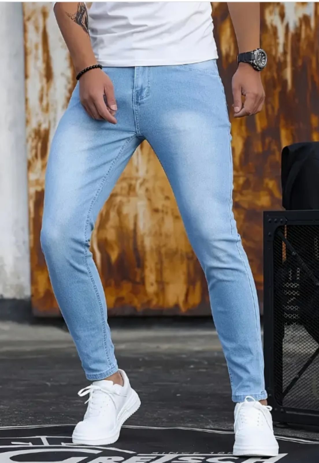 Calça Masculina Jeans Linha Premium Delave Azul Claro -Azul