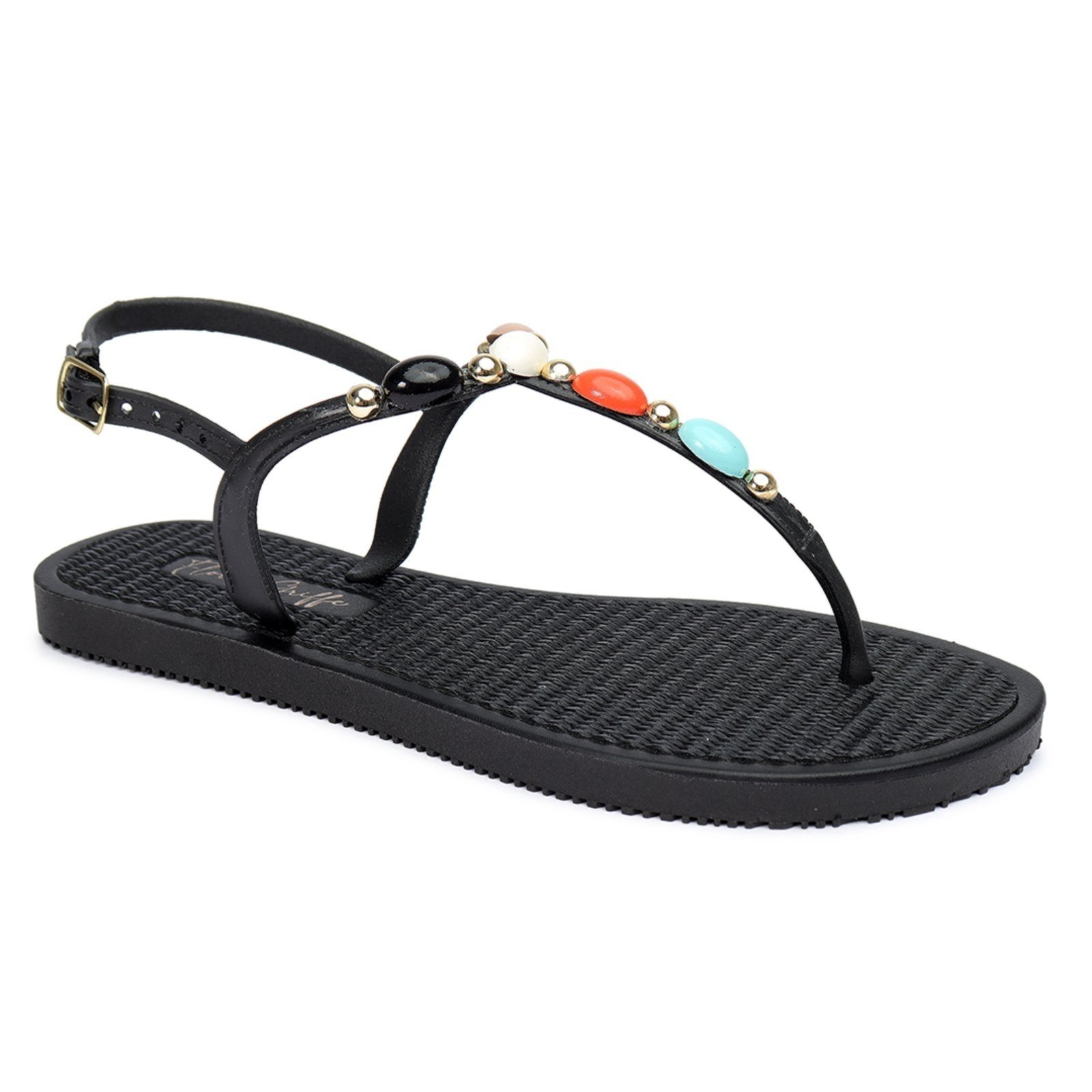 Chinelo Sandália Flor de Griffe Rasteirinha Pedras Preto