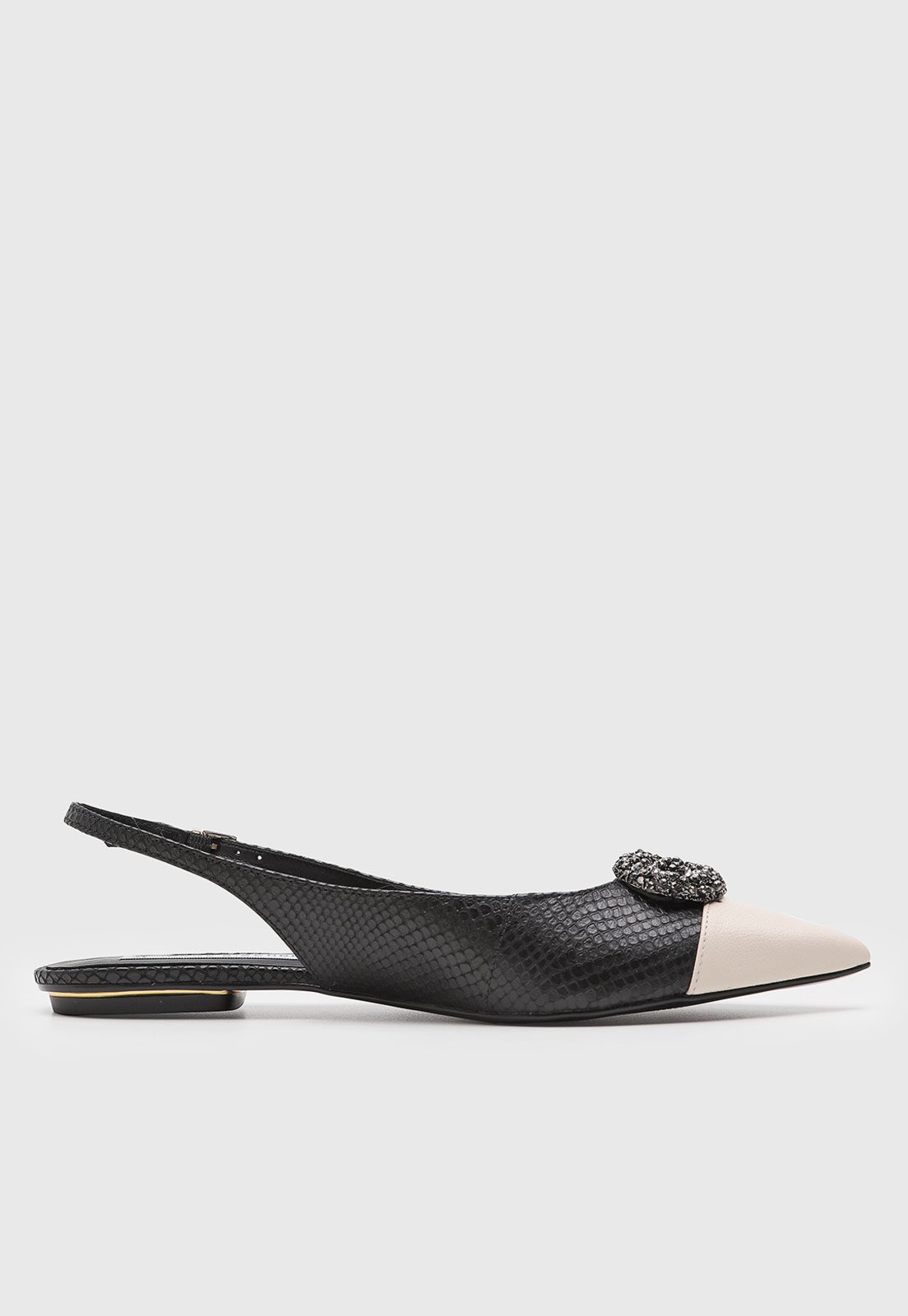Vista 3 Sapatilha Slingback Feminino Jorge Bischoff Textura Snake Preta preto Jorge Bischoff preto