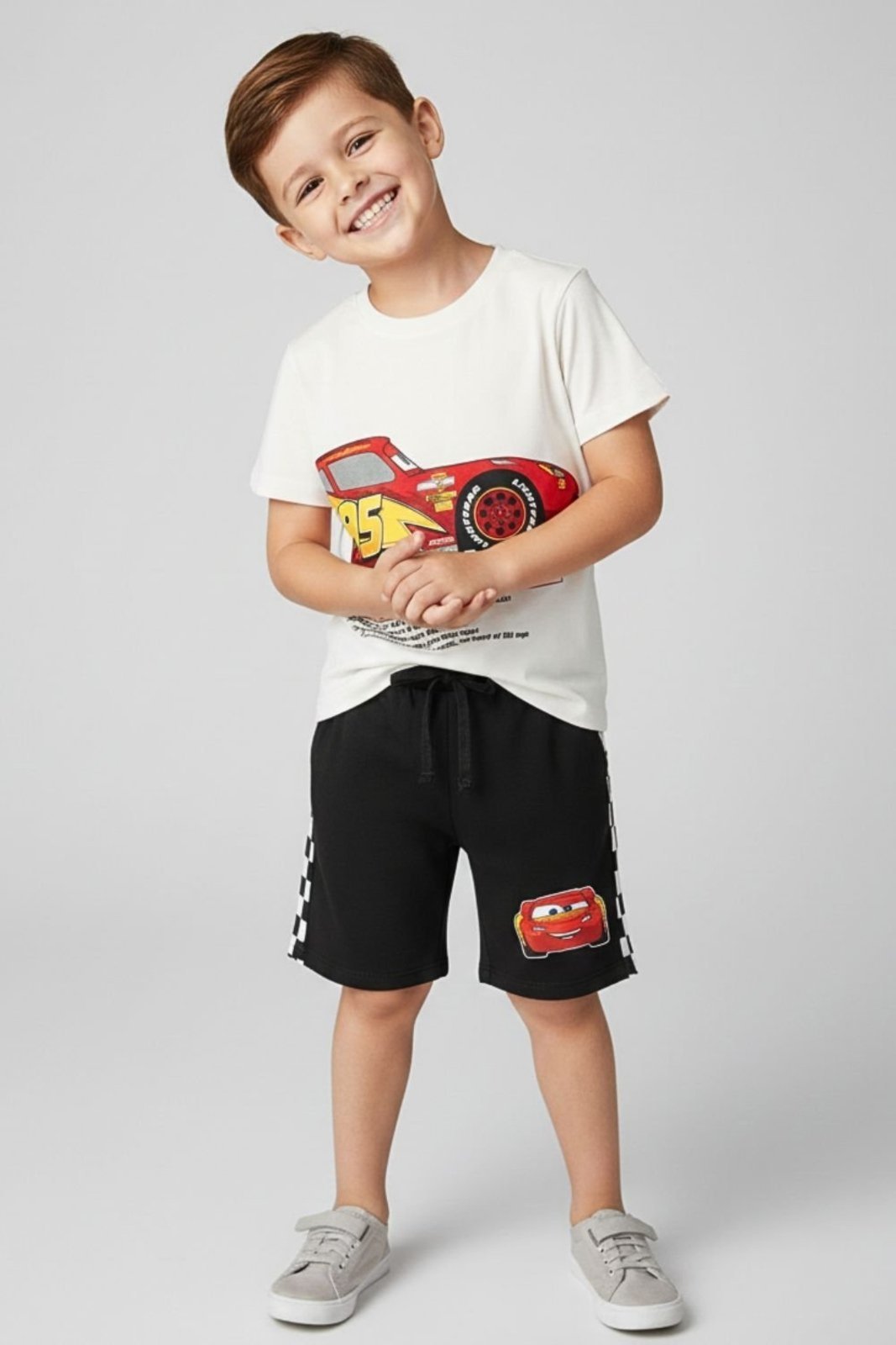 Infantil - Conjunto Disney Masculino Bermuda e Camiseta Carros Off White