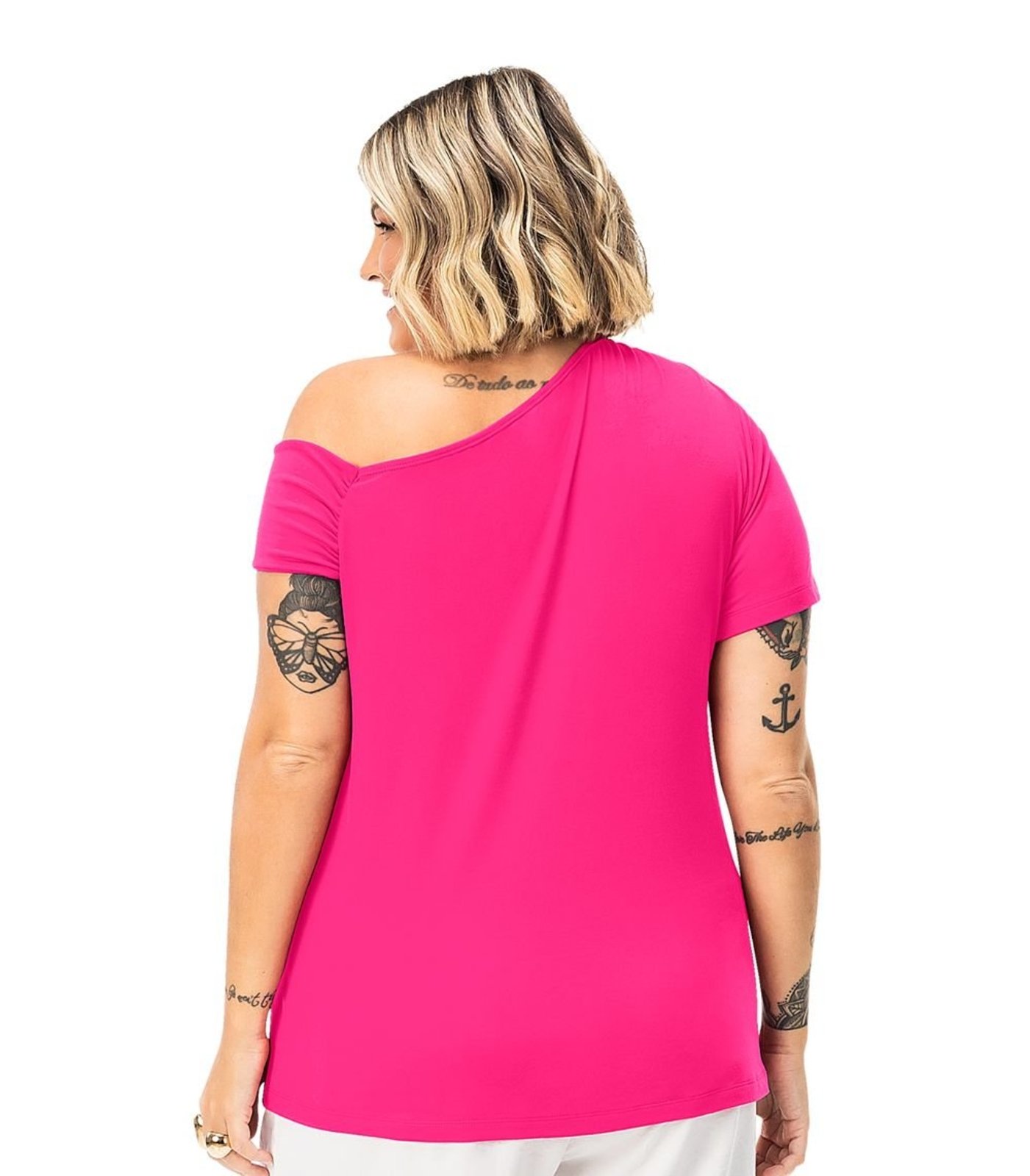 Vista 3 Blusa Feminina Plus Size Em Malha Soft Secret Glam rosa Secret Glam rosa