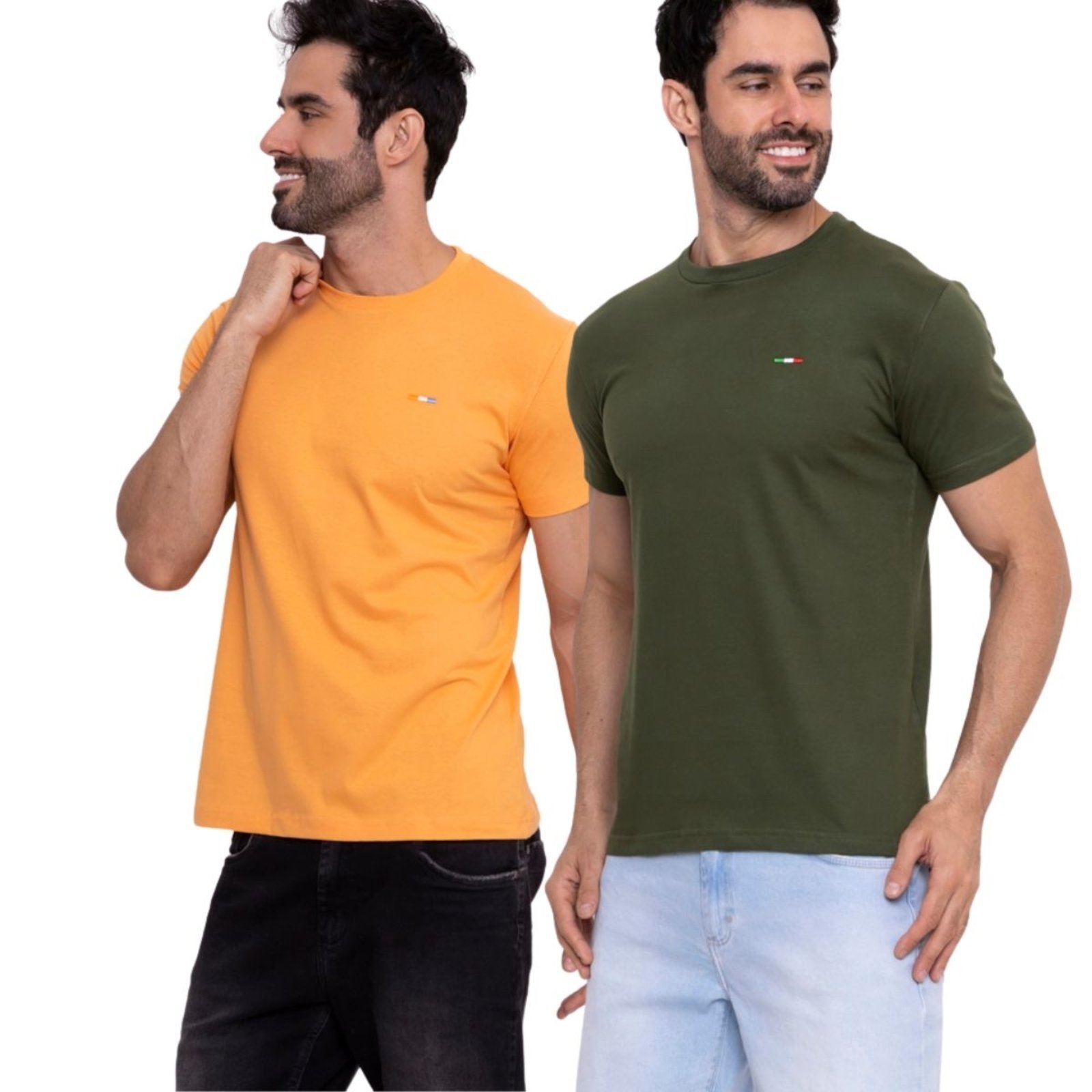 Kit 2 Camisetas Premium Laranja e Verde Militar