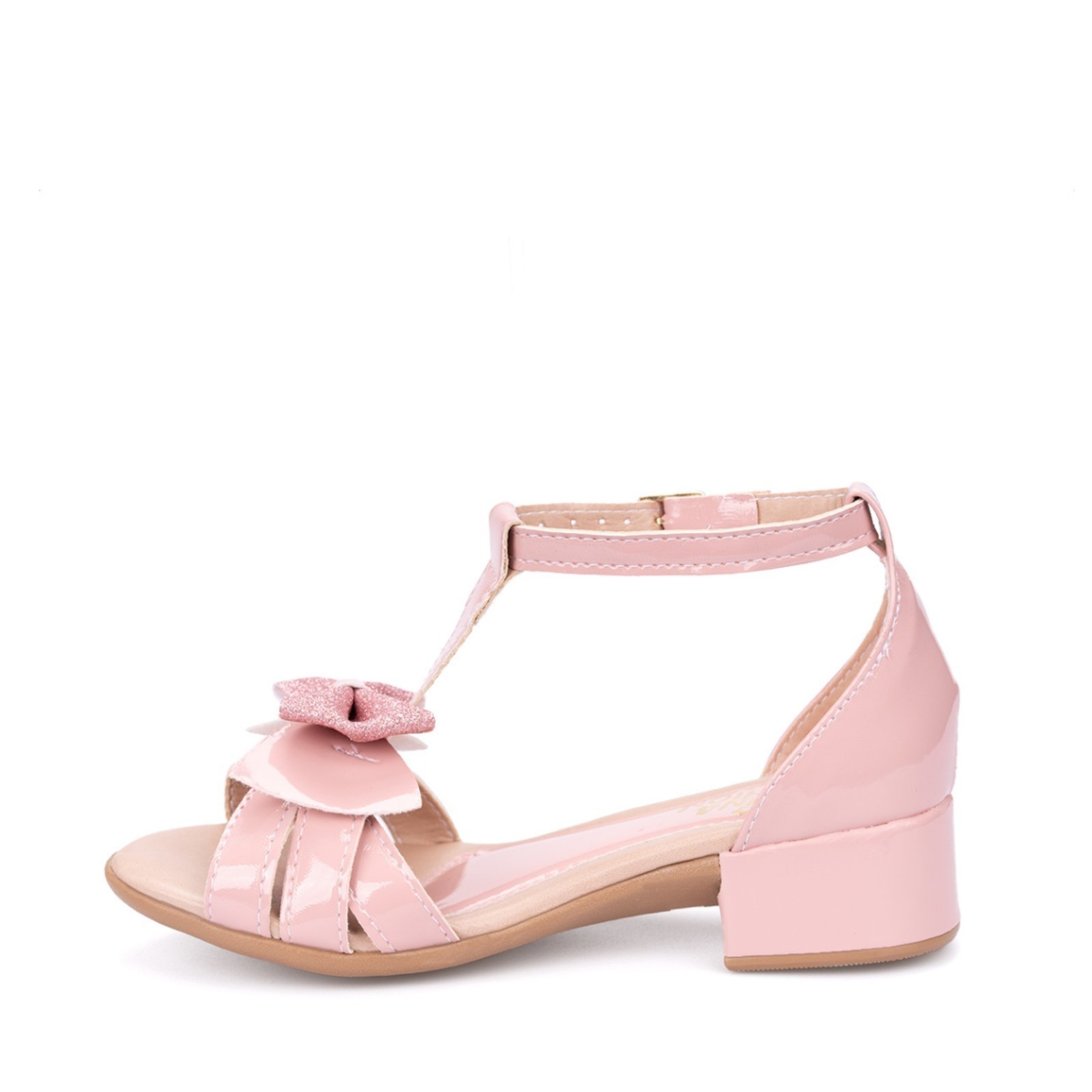 Vista 3 Infantil - Sandália salto Menina Fashion Três tiras laço nude Menina Fashion nude