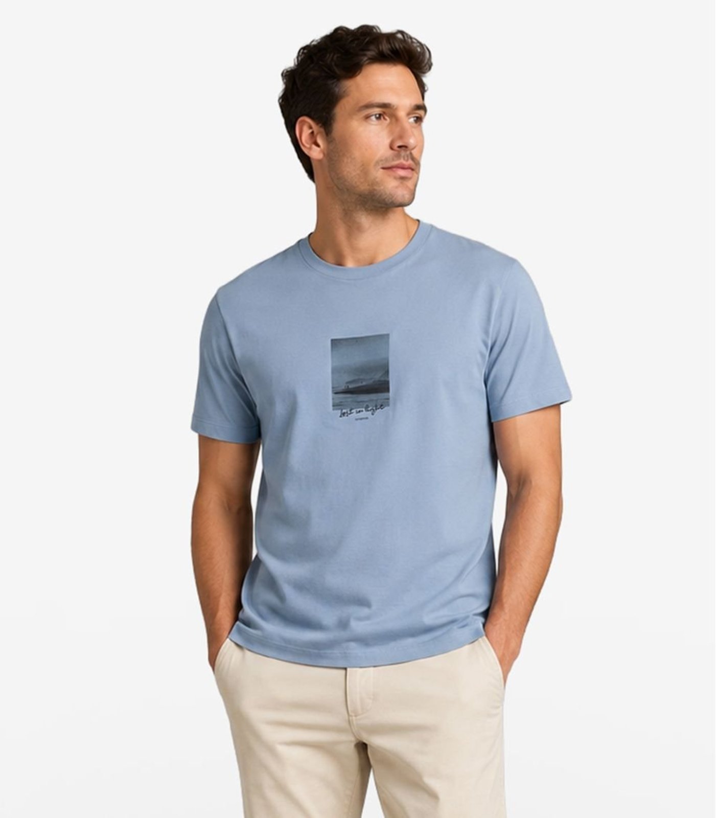 Camiseta Masculina Meia Malha Com Estampa Diametro Azul