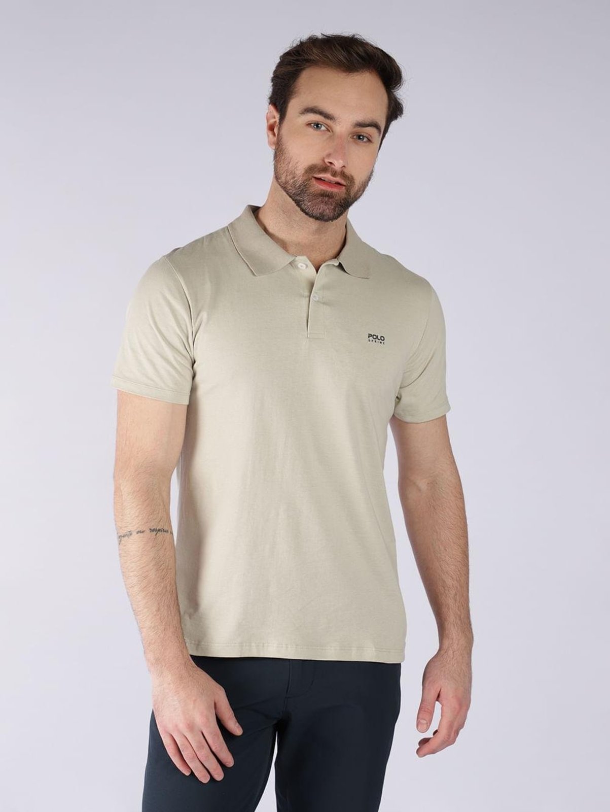 Polo Manga Curta Malha Masculina BEGE