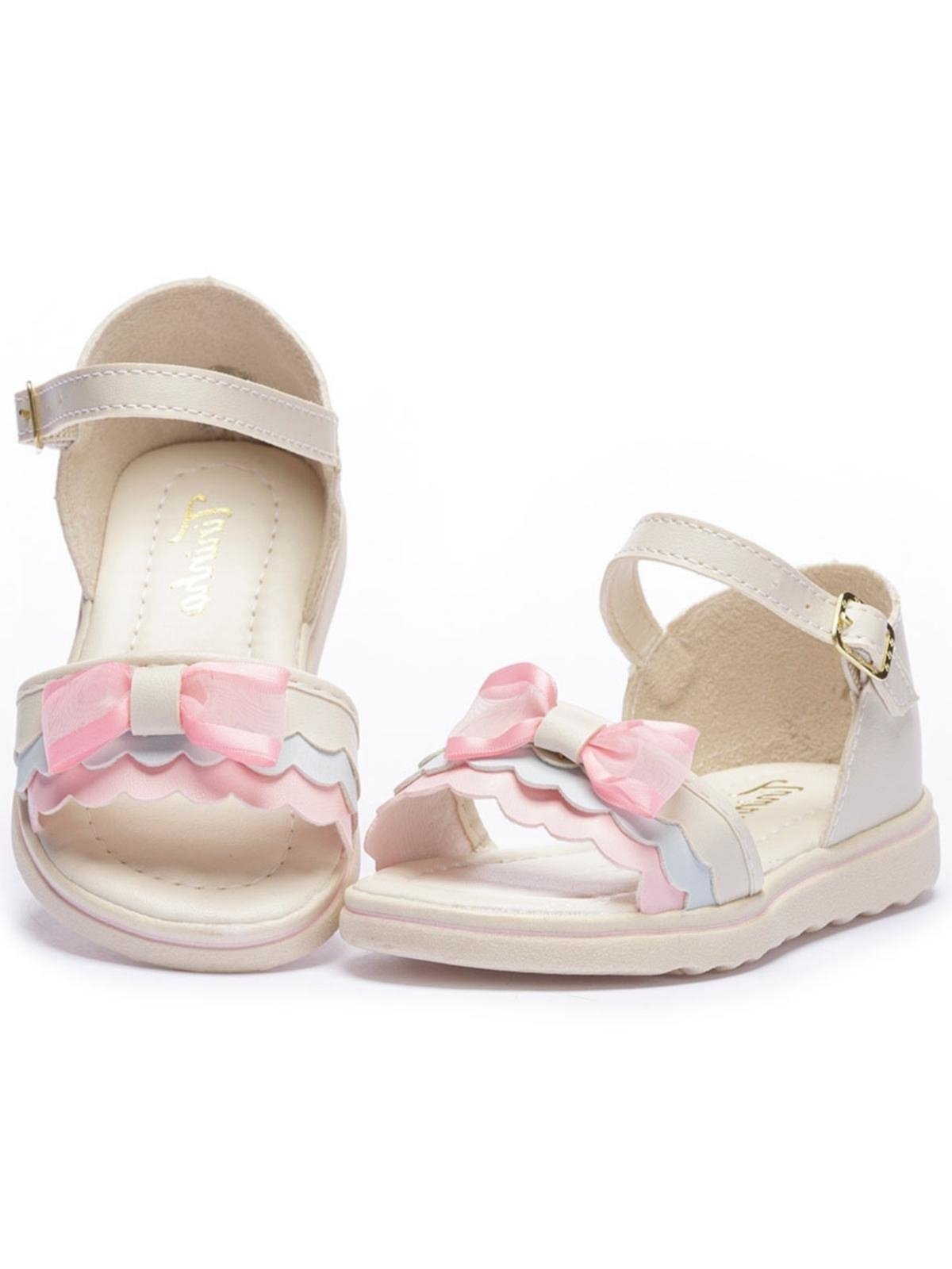 Vista 3 Infantil - Sandália Tininha Menina Laço Marfim multicolorido Tininha multicolorido