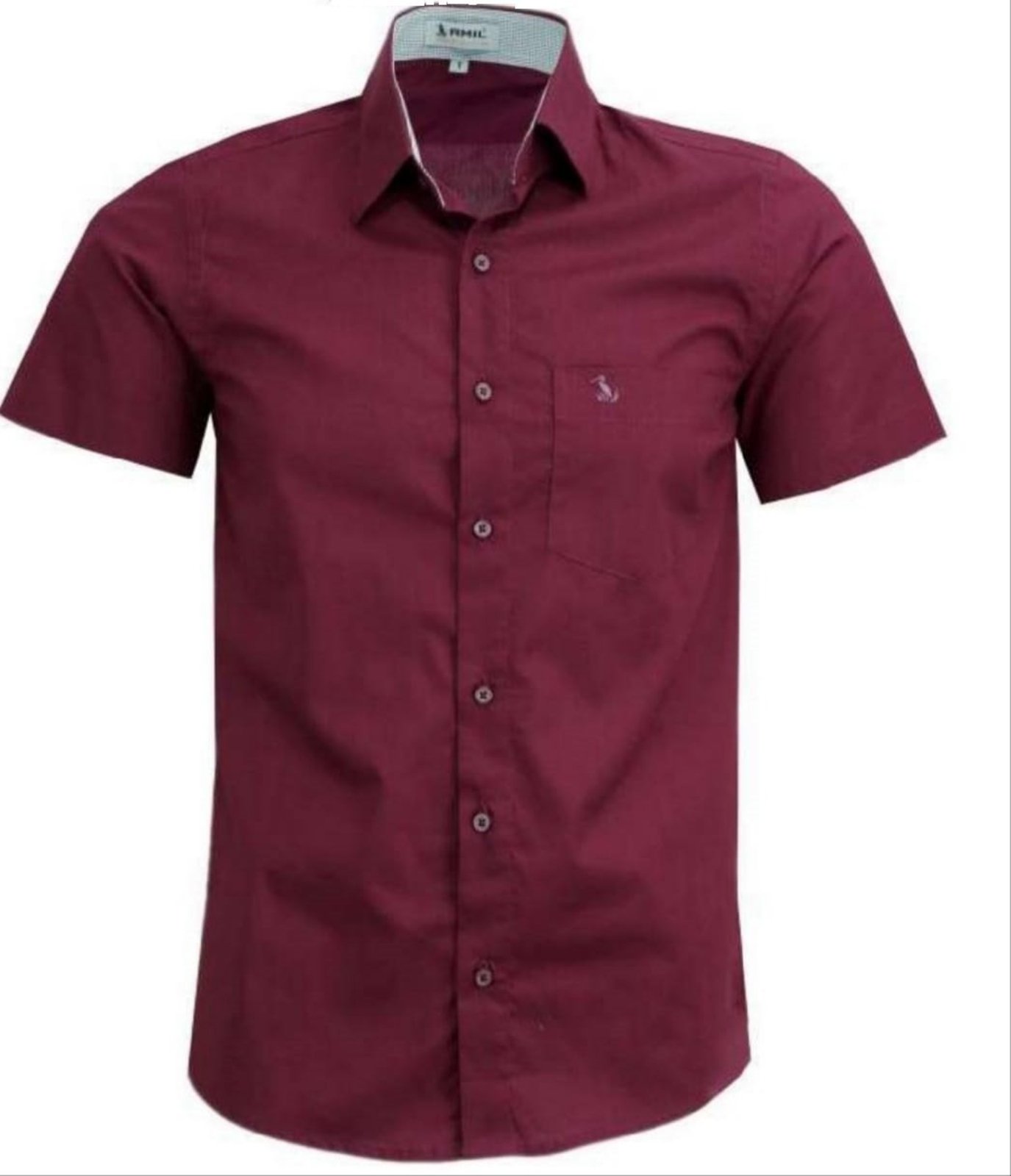 Camisa Social Amil Slim Algodão Malek Manga Curta Com Bolso Luxo Vinho