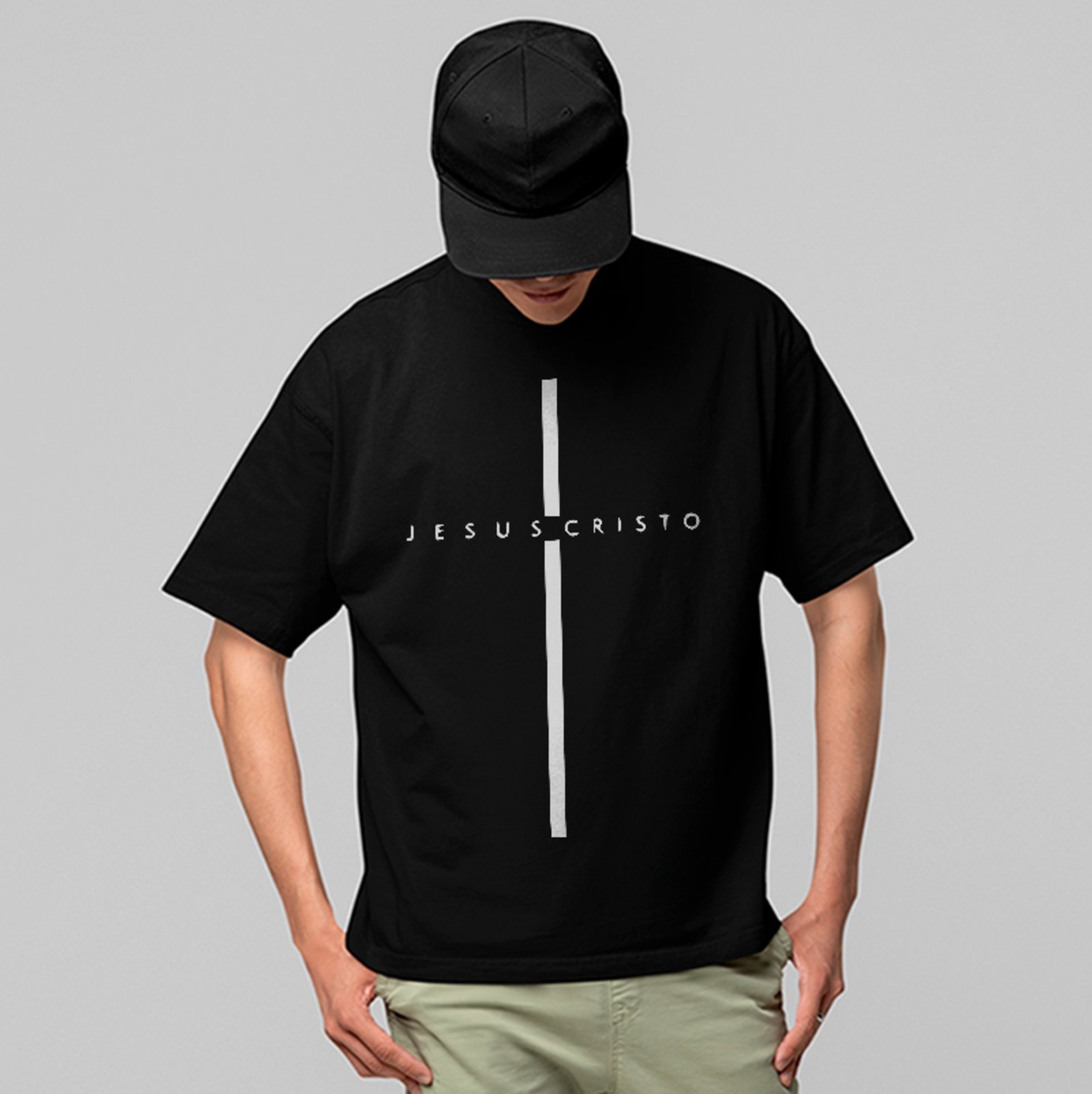 Camiseta Oversized Jesus Cristo Estilo Minimal Cristão Religiosa Fé Preto