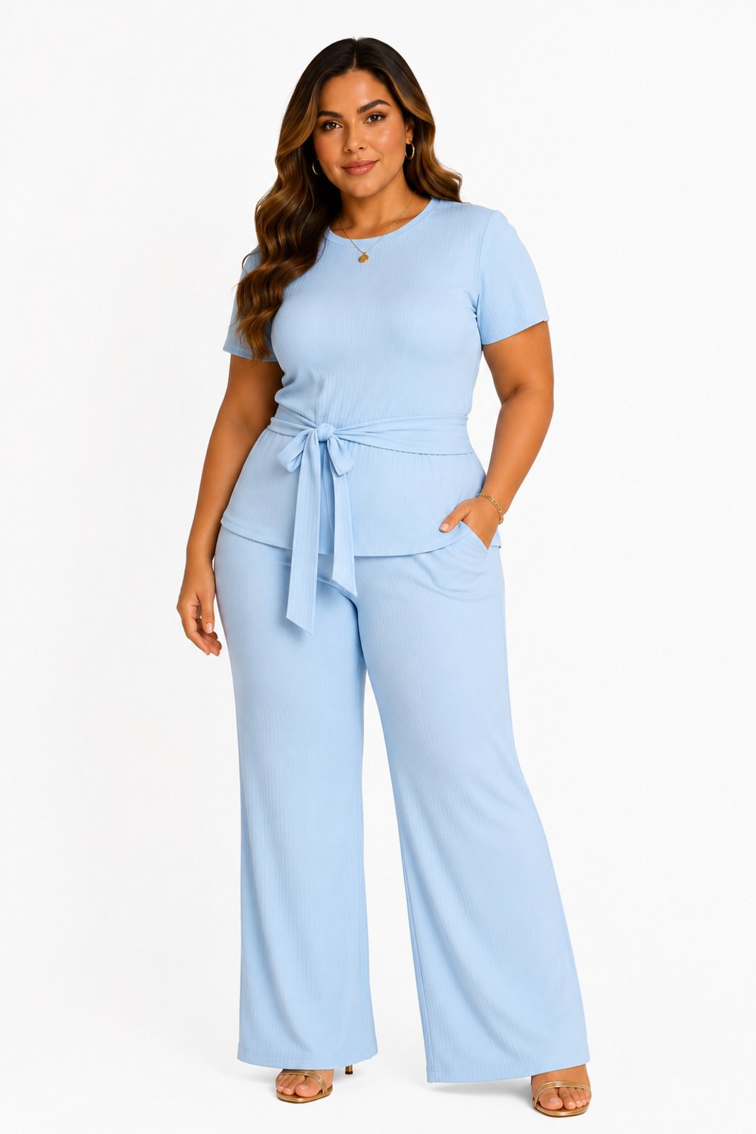 Conjunto Plus Size D Bell Outlet Fashion Canelado Premium Faixa Azul