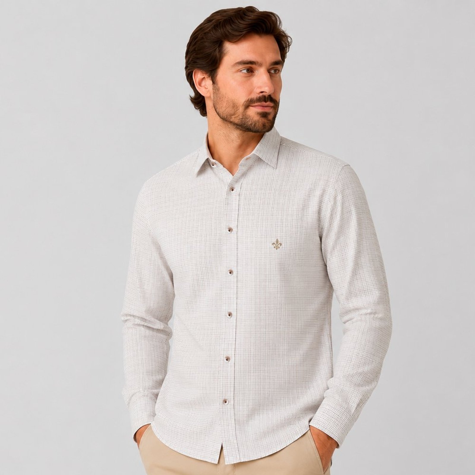 Camisa Dudalina Xadrez Milano In26 Branco Masculino