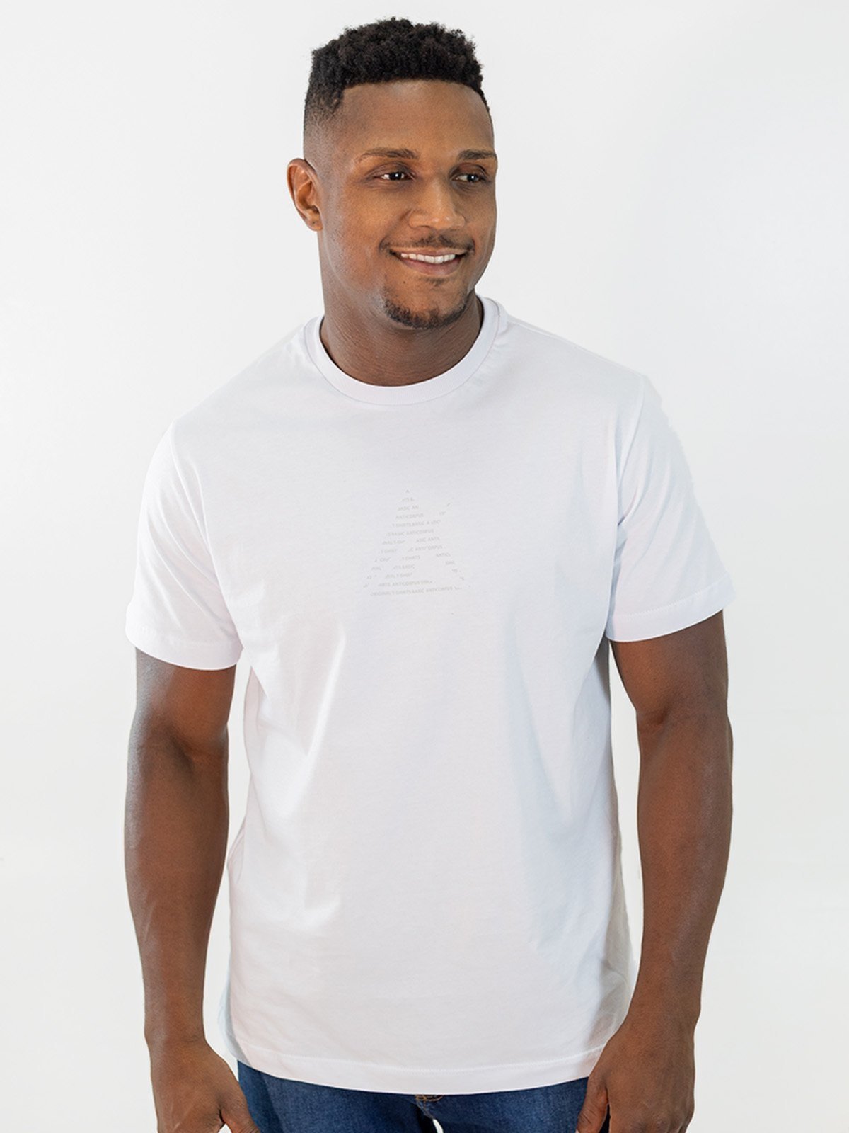 Camiseta Masculina Tradicional Logo Central Marinho Branca Anticorpus